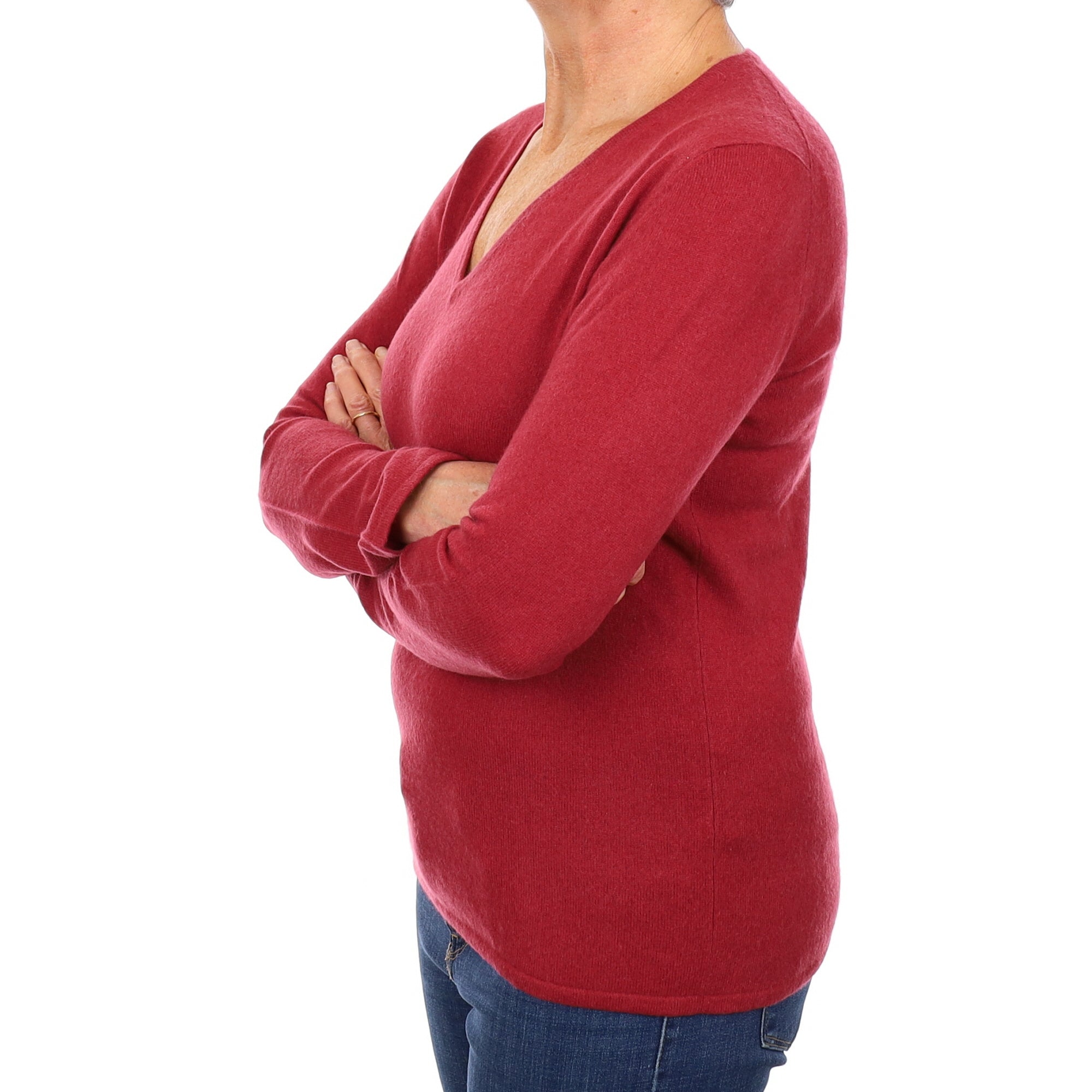 Maroon Red Cashmere V Neck Jumper Medium