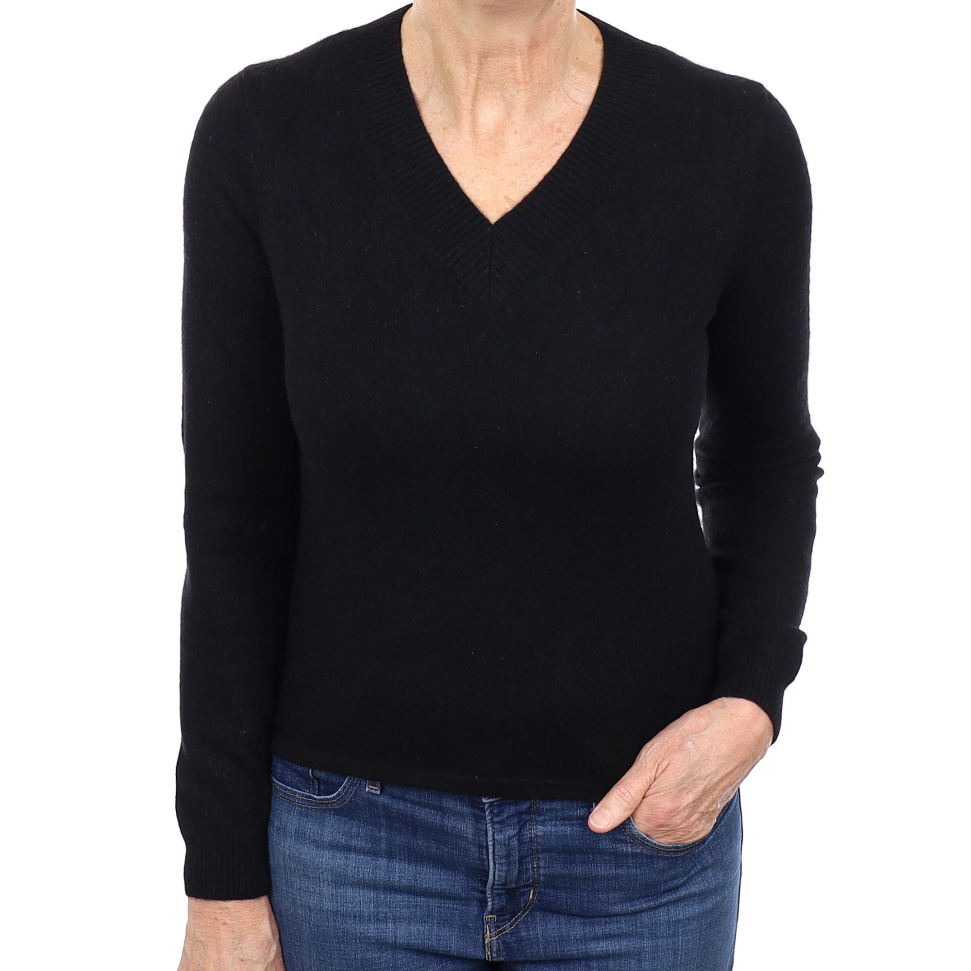 Black Cashmere V Neck Jumper Medium