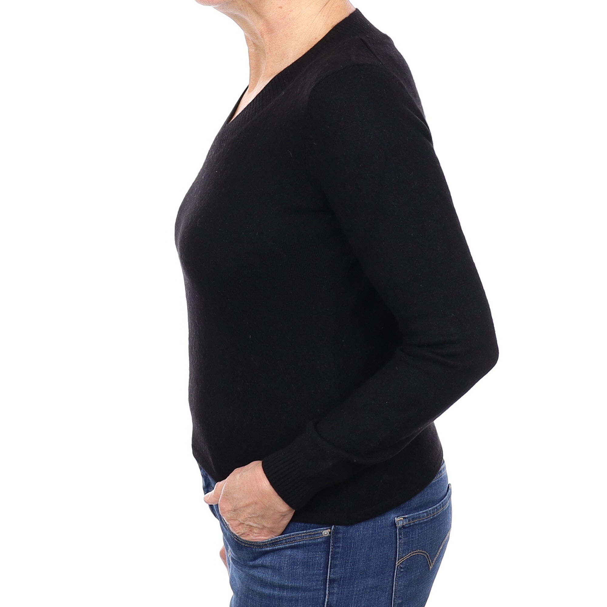 Black Cashmere V Neck Jumper Medium