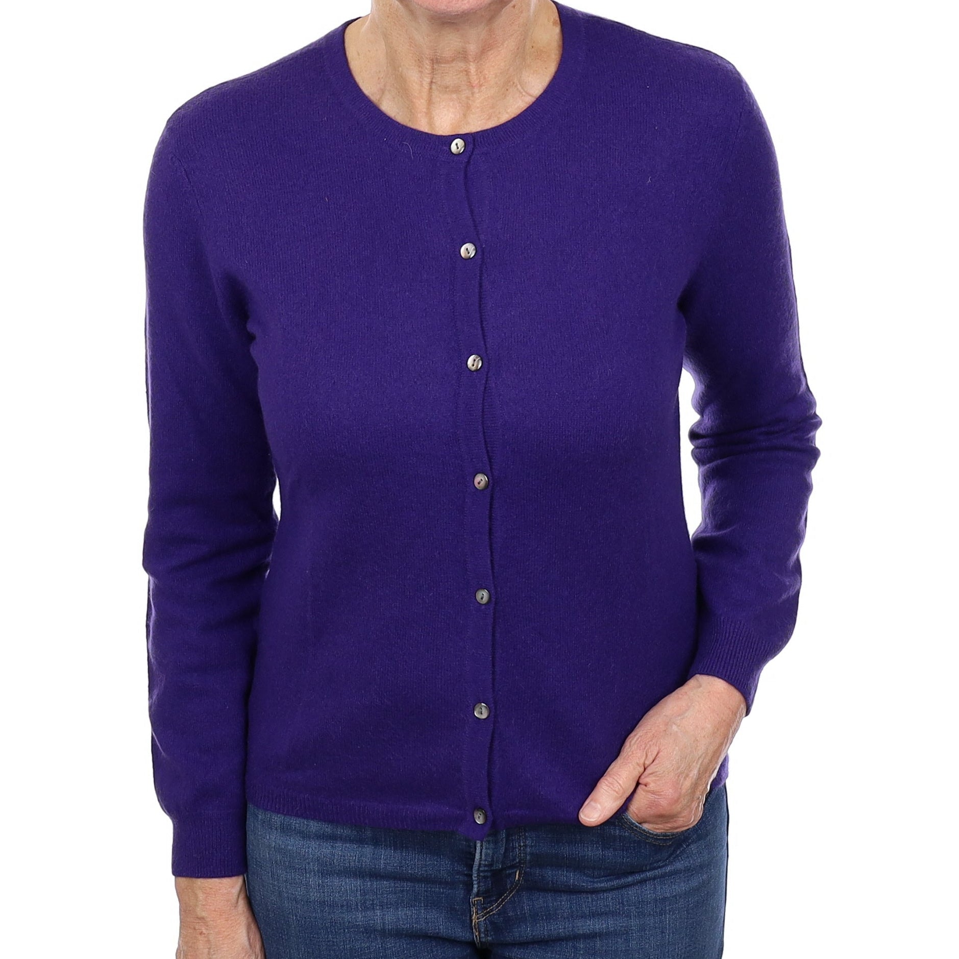 Pansy Purple Cashmere Crew Neck Cardigan Medium