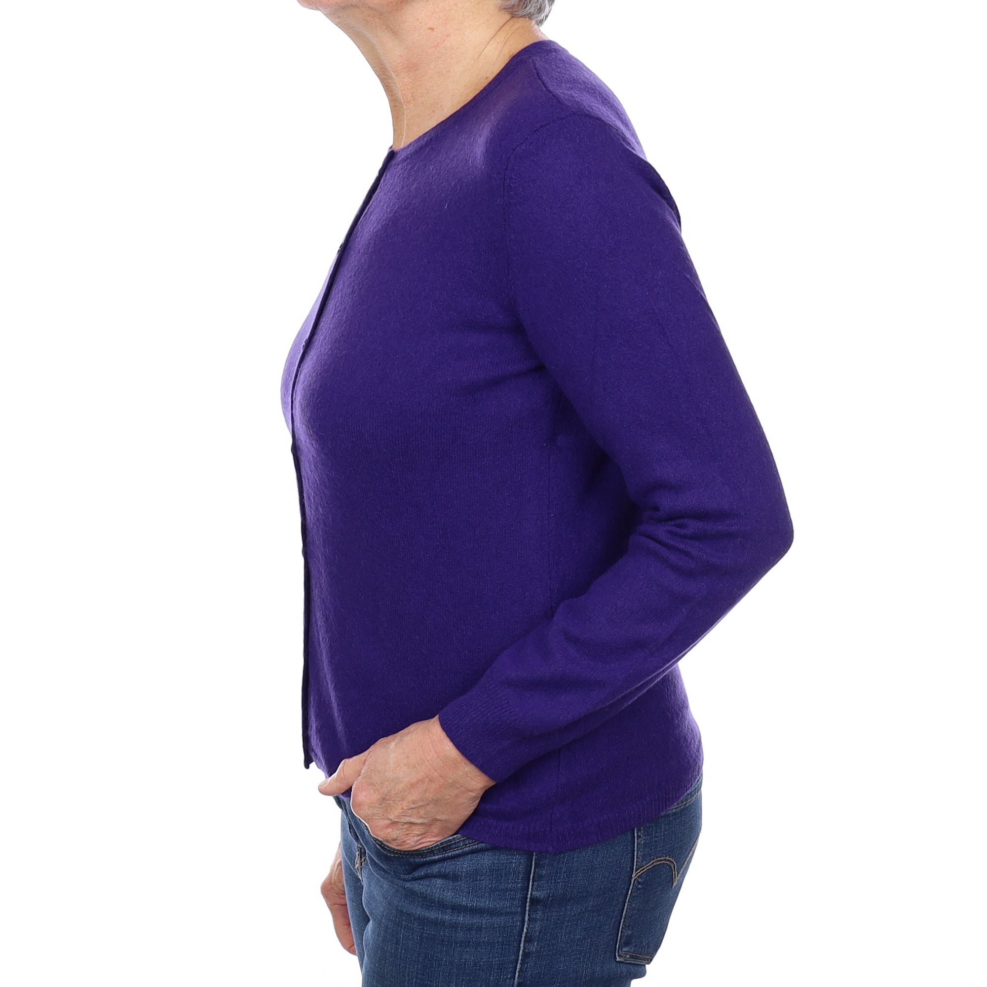 Pansy Purple Cashmere Crew Neck Cardigan Medium