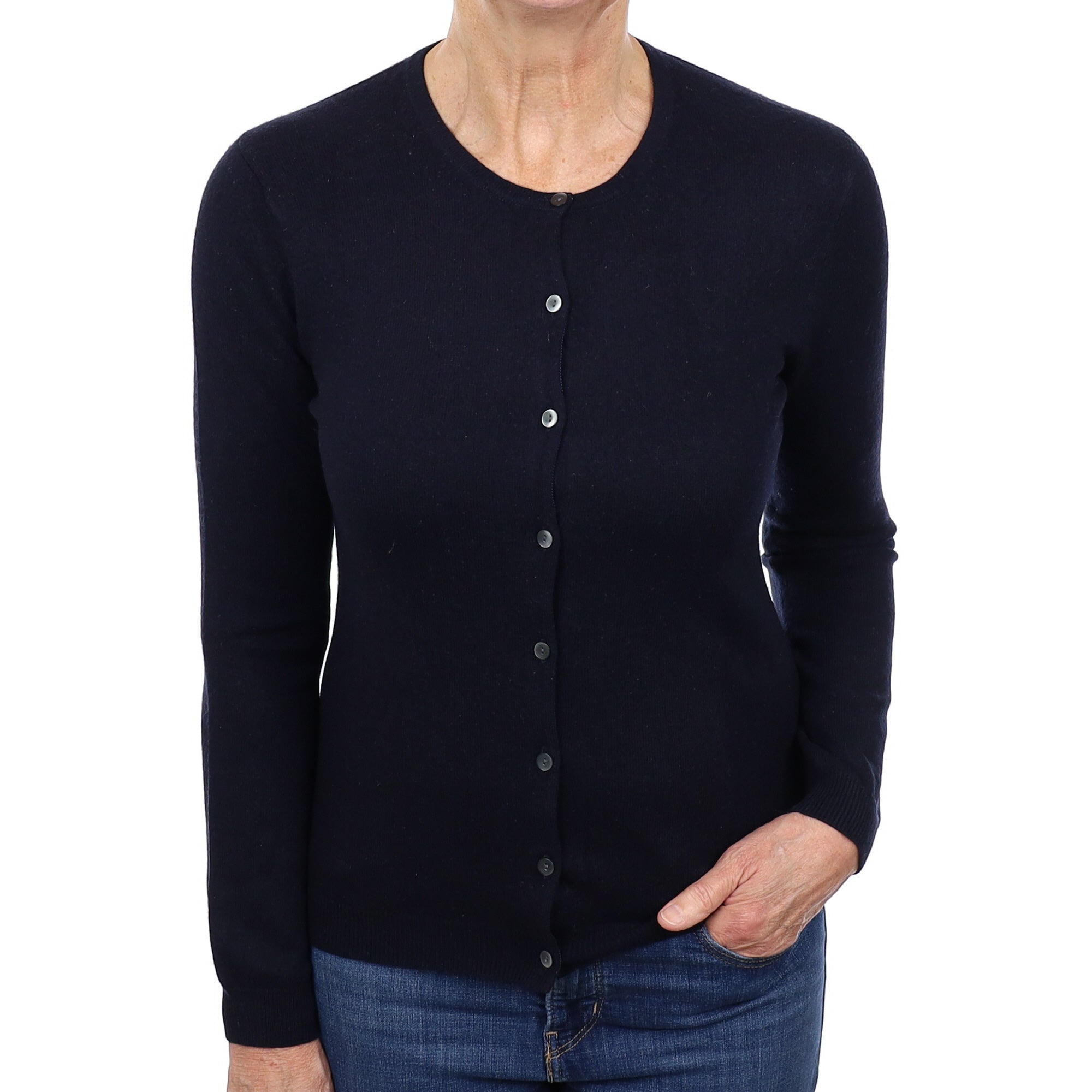 Dark Navy Cashmere Crew Neck Cardigan Medium