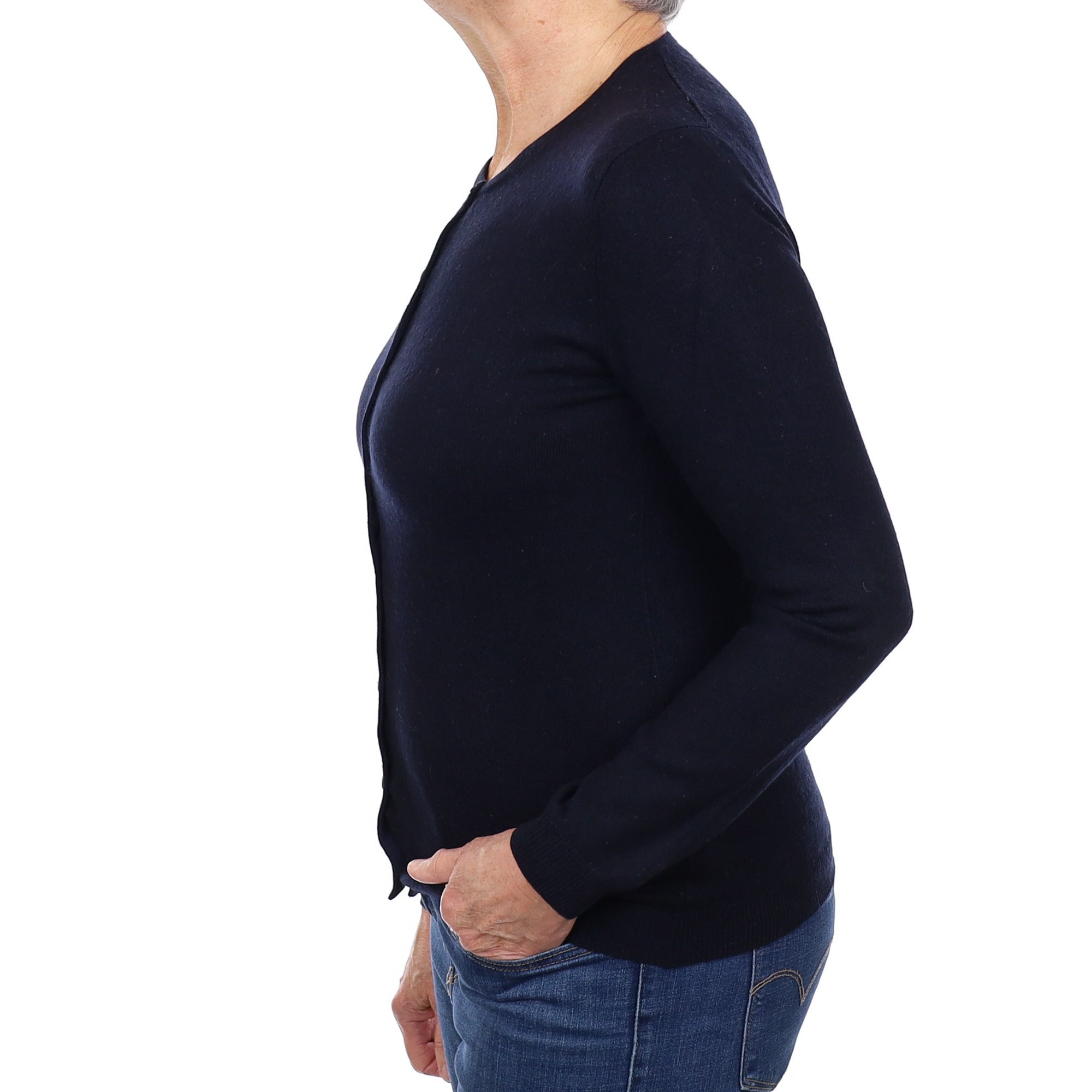 Dark Navy Cashmere Crew Neck Cardigan Medium