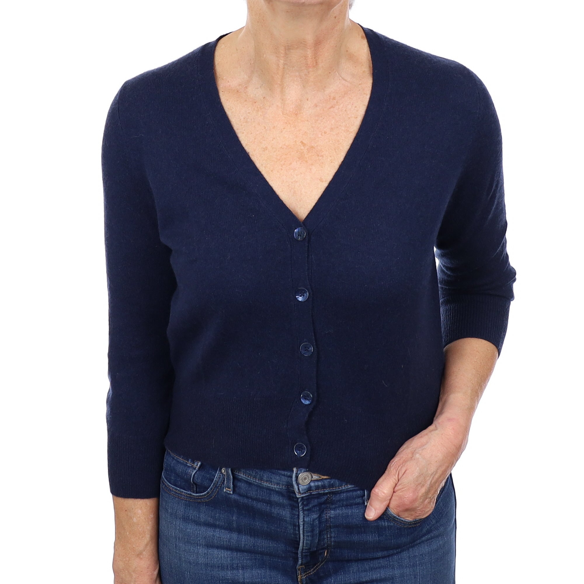 Navy Cashmere V Neck Cardigan Medium