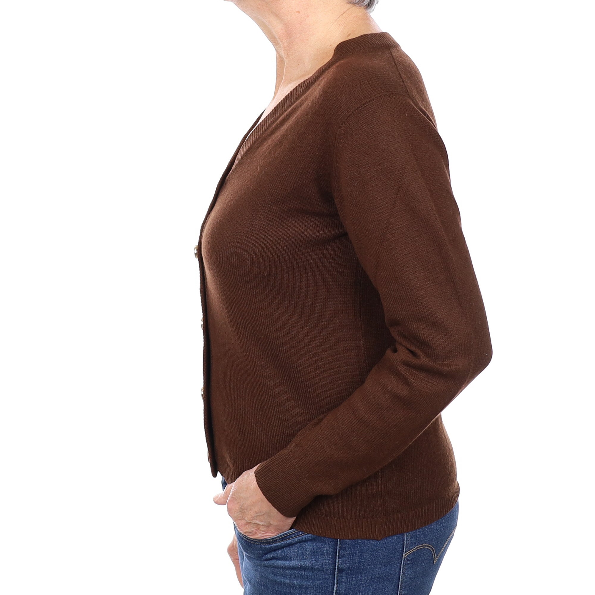 Chocolate Brown Cashmere V Neck Cardigan Medium