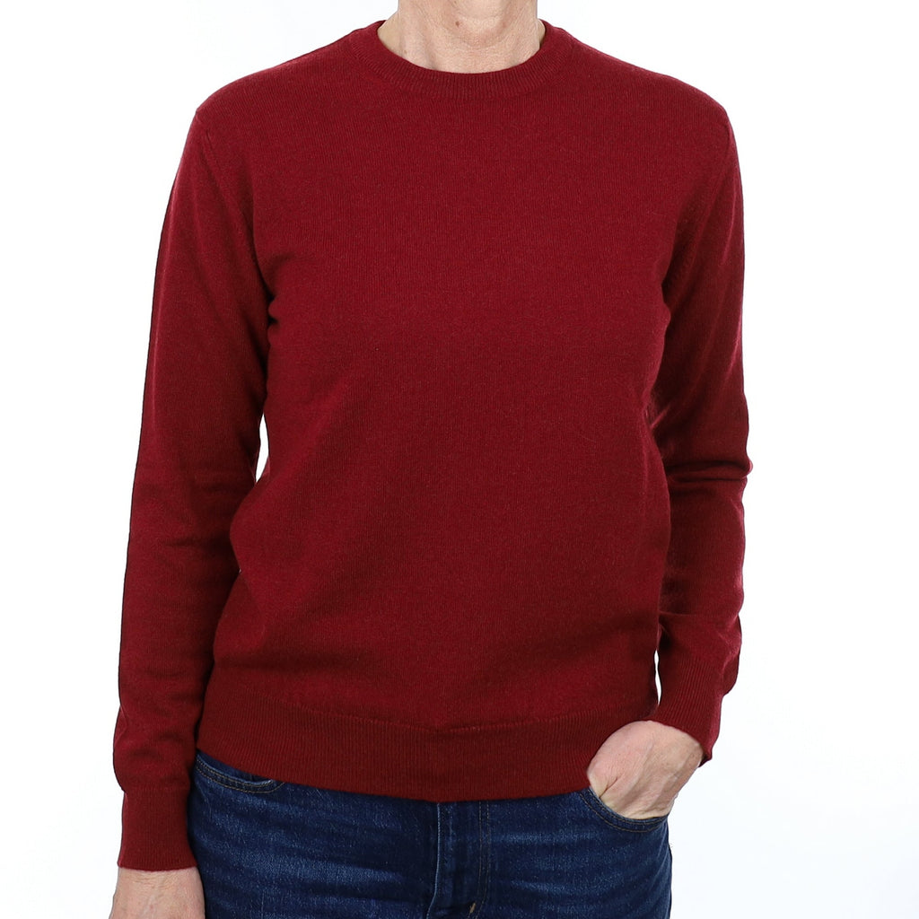 Brand New Scottish Maroon Red Cashmere Crew Neck Jumper Small