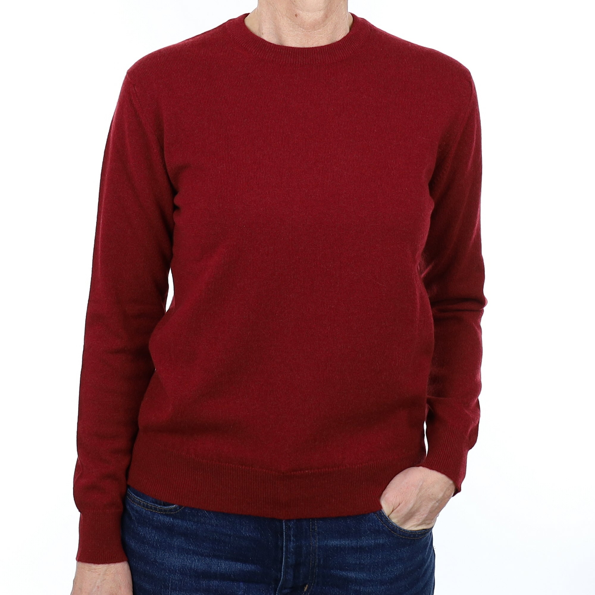 Brand New Scottish Maroon Red Cashmere Crew Neck Jumper Small