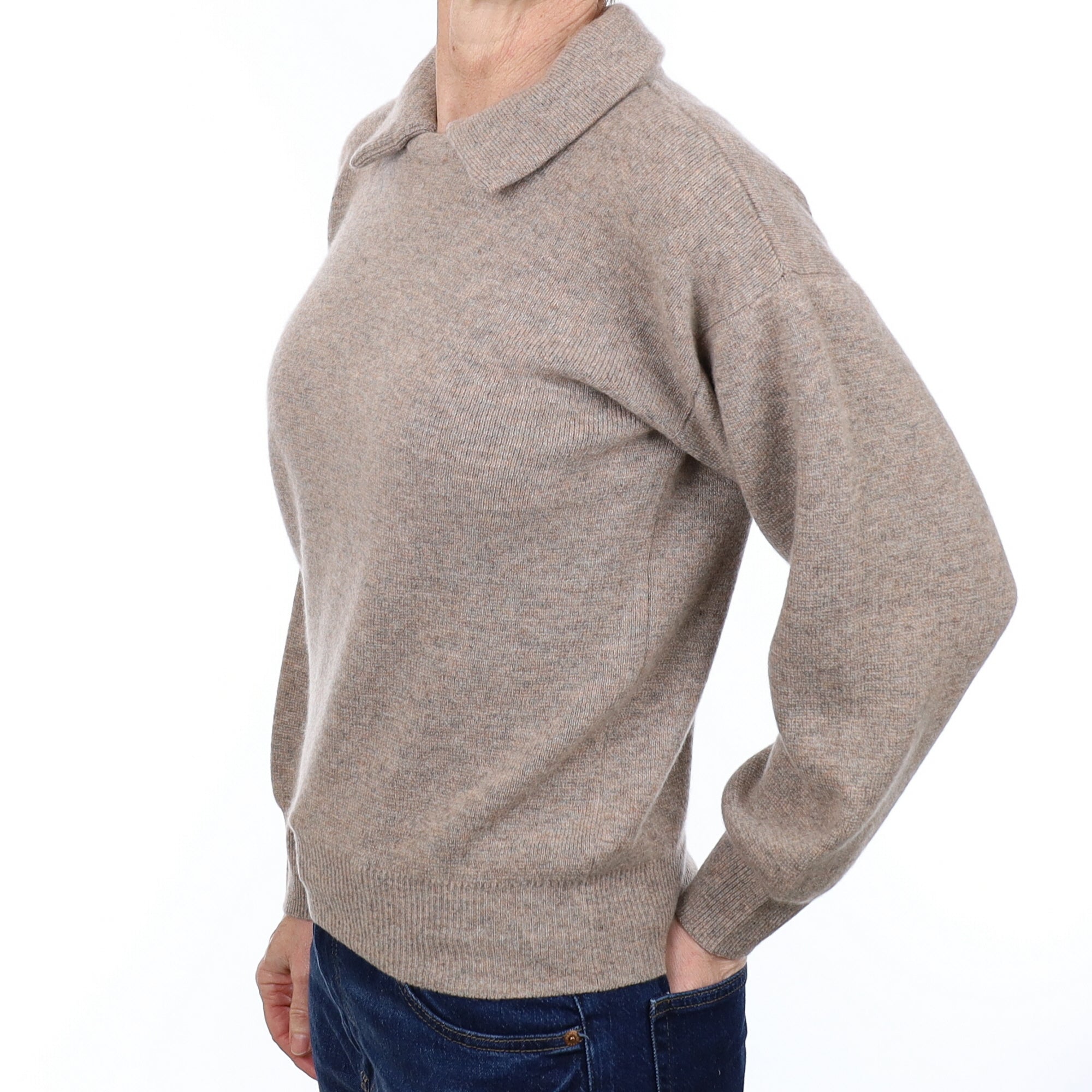 Brand New Scottish Mink Chunky Cashmere Collared Crew Neck Jumper Small
