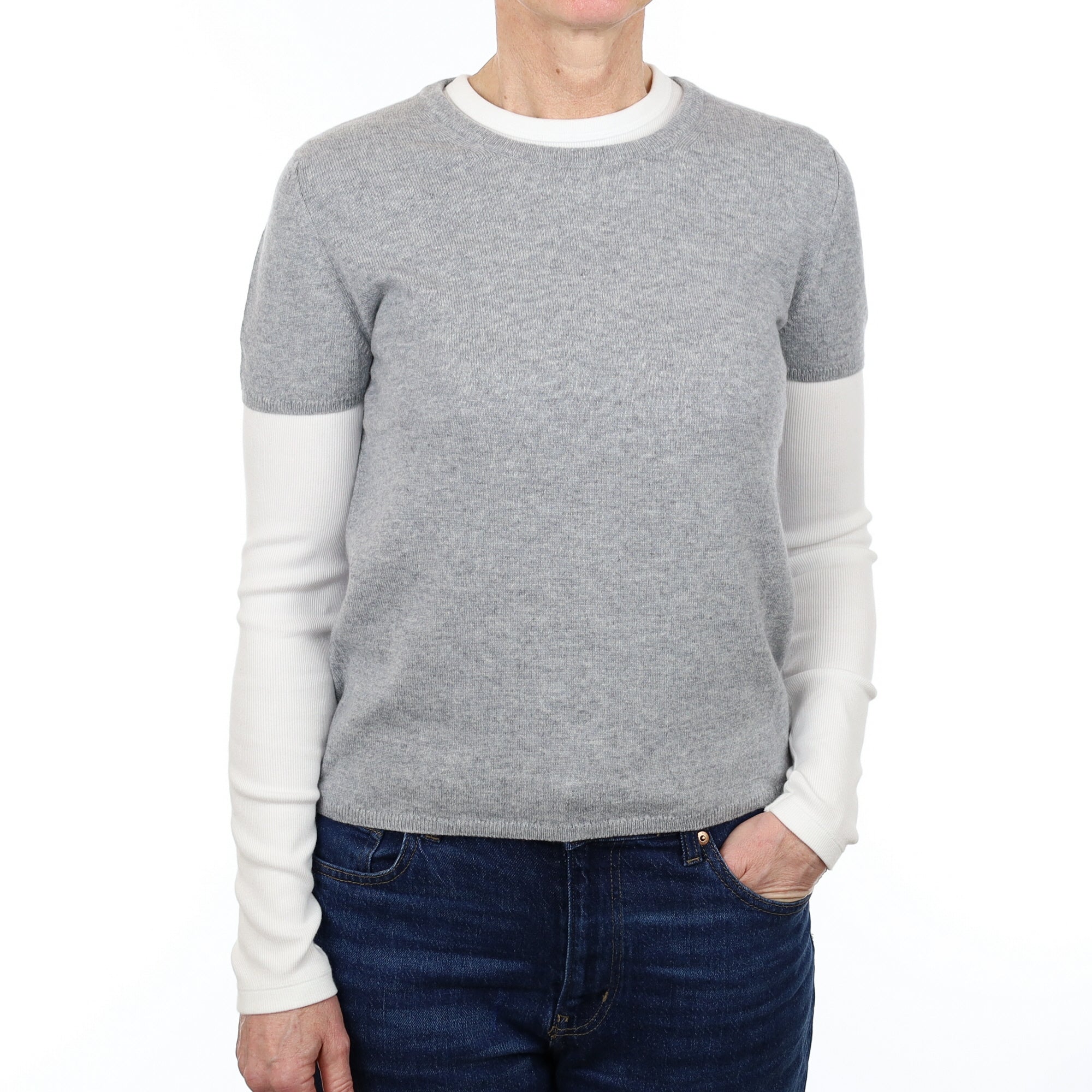 Brand New Scottish Smoke Grey Cashmere Short Sleeve Crew Neck Jumper Small