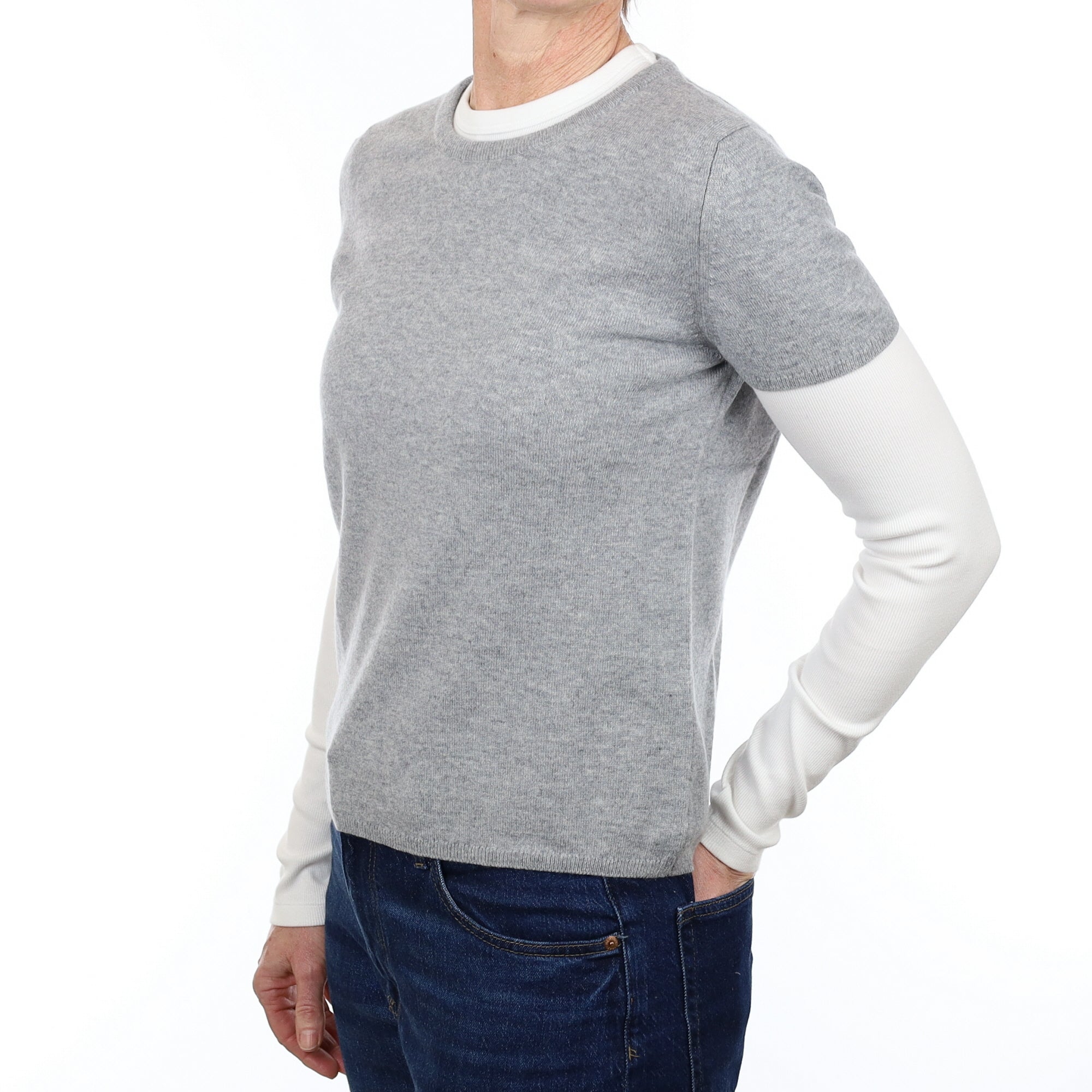 Brand New Scottish Smoke Grey Cashmere Short Sleeve Crew Neck Jumper Small