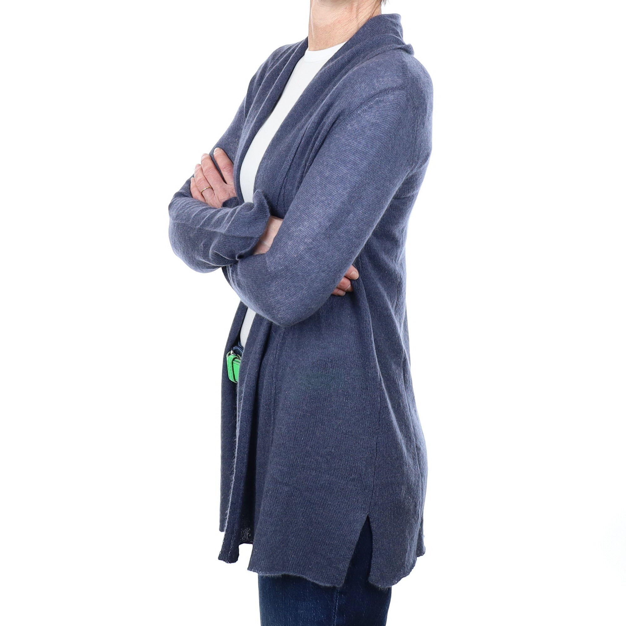 Dusky Blue Cashmere Edge to Edge Cardigan Small