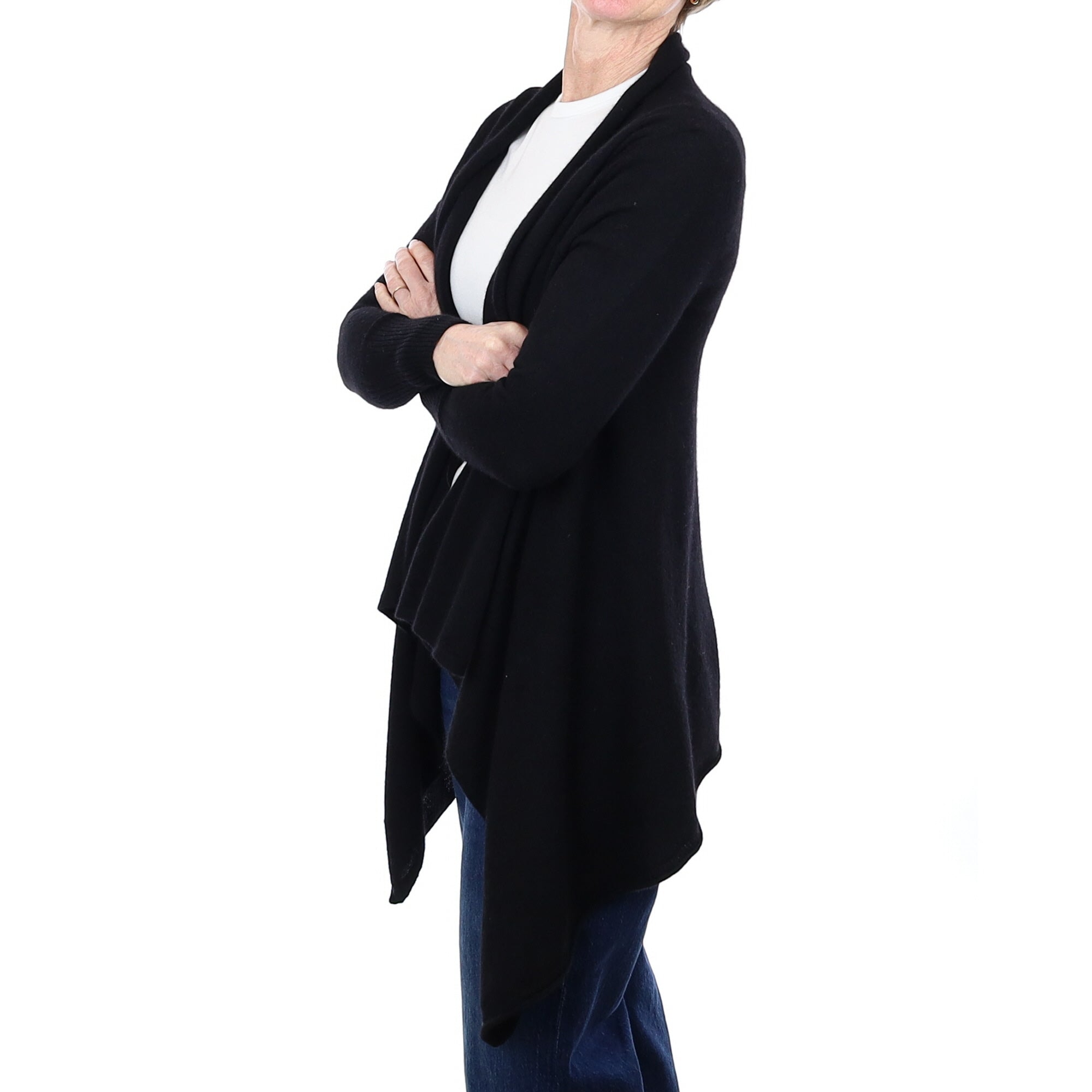 Black Cashmere Waterfall Cardigan Small