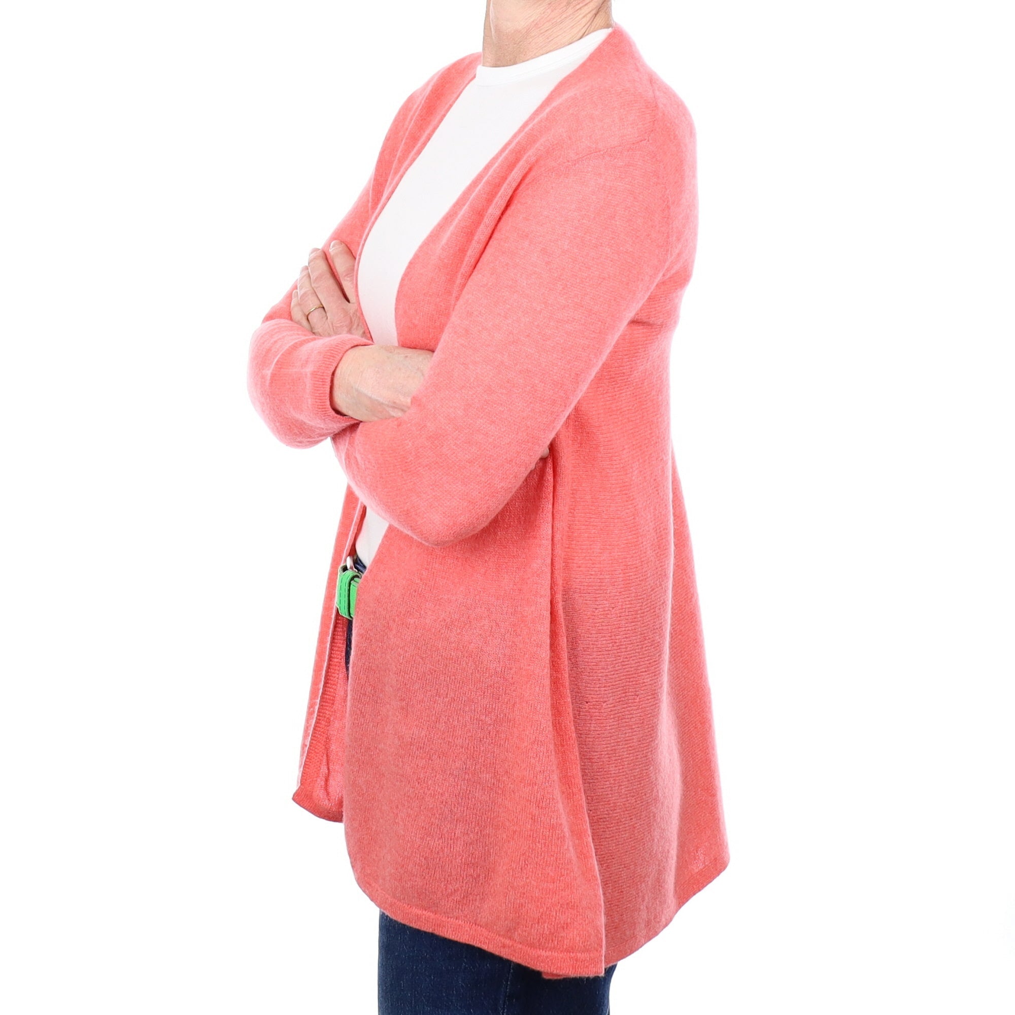 Coral Pink Cashmere Edge To Edge Cardigan Small
