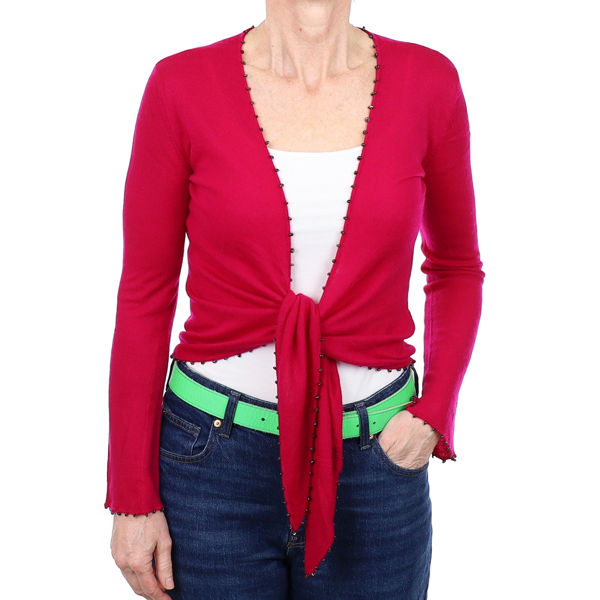 Cherry Pink Tie Front Cashmere Cardigan Small