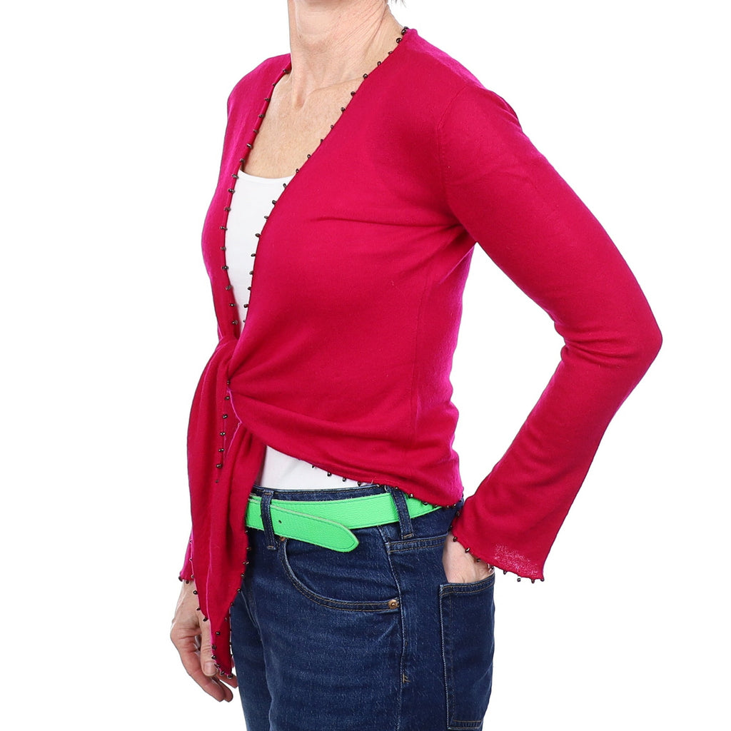 Cherry Pink Tie Front Cashmere Cardigan Small