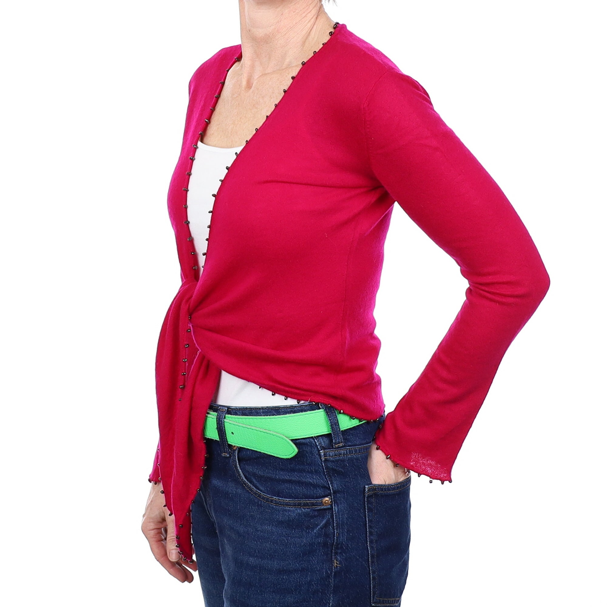 Cherry Pink Tie Front Cashmere Cardigan Small