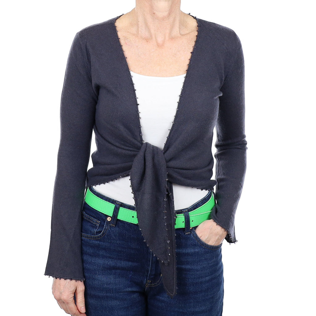 Graphite Grey Cashmere Tie Front Cardigan Small