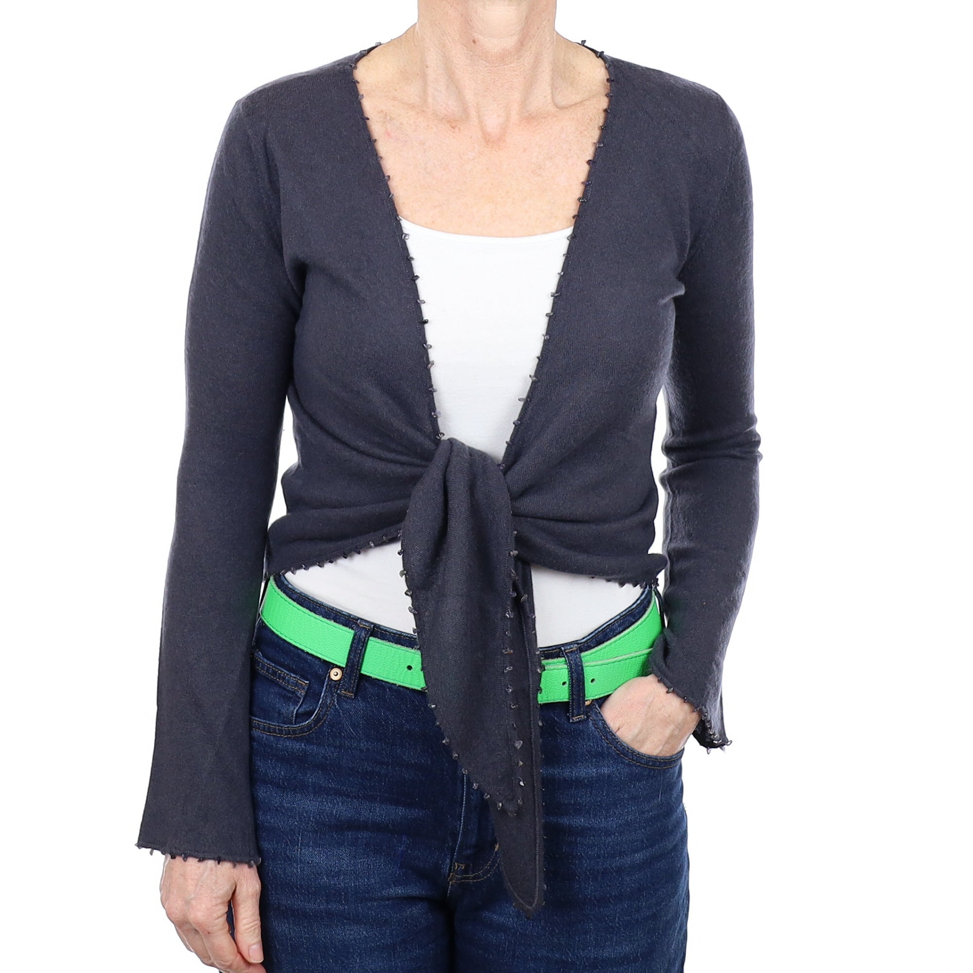 Graphite Grey Cashmere Tie Front Cardigan Small