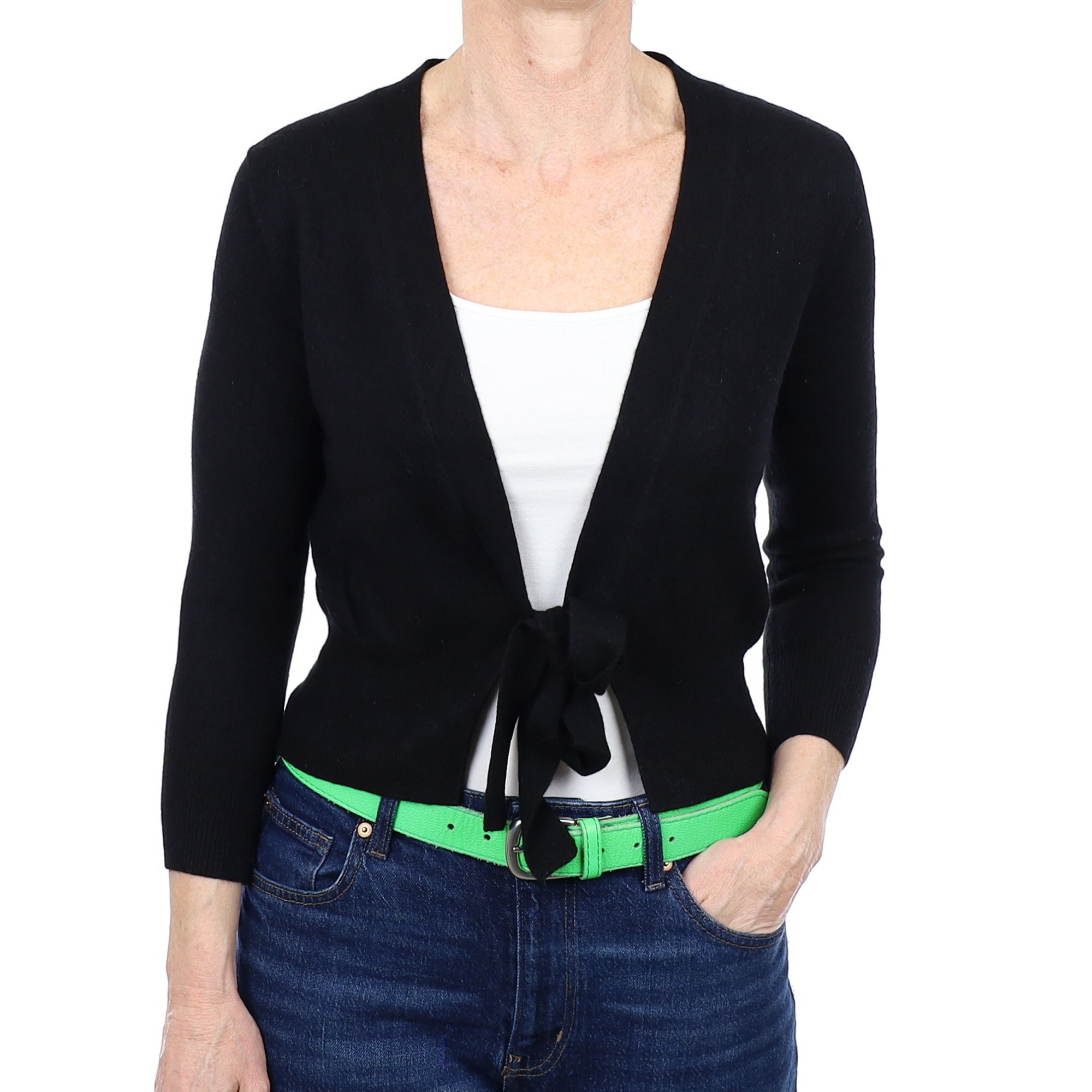 Jigsaw Black Tie Front Cashmere Cardigan Small
