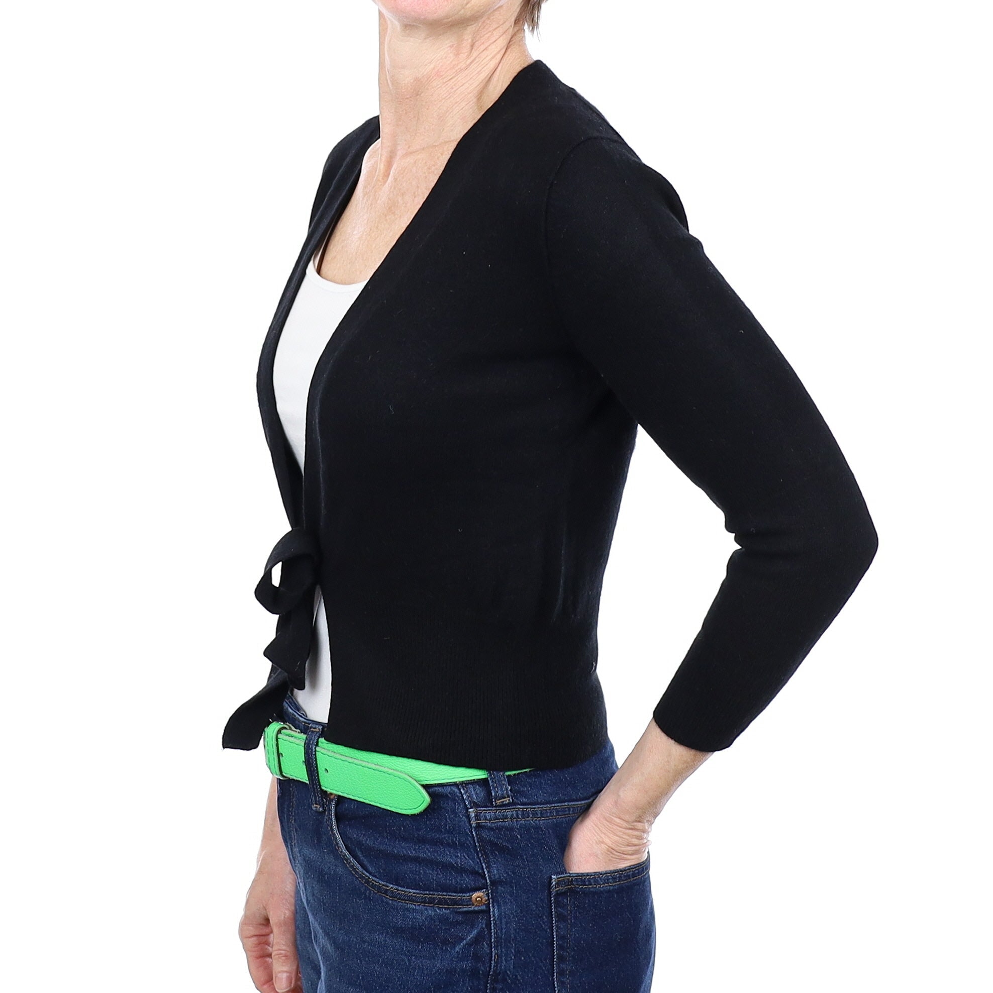 Jigsaw Black Tie Front Cashmere Cardigan Small