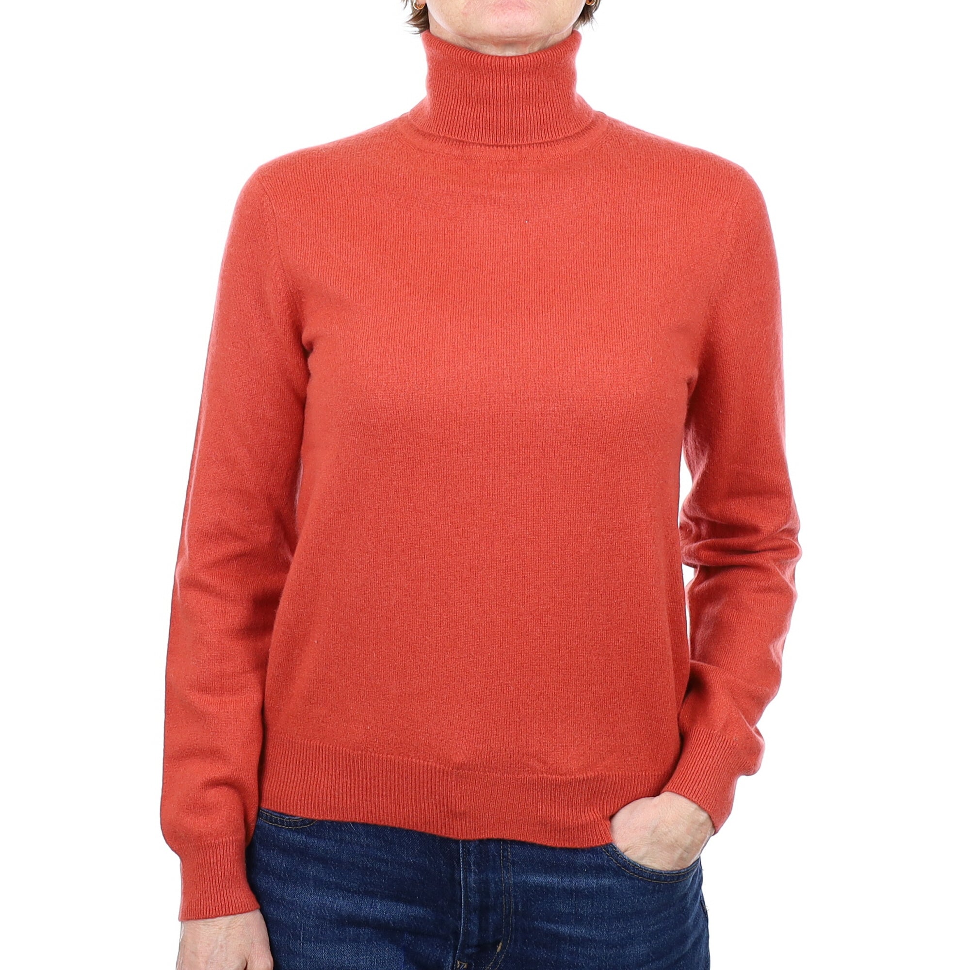 Burnt Orange Cashmere Polo Neck Jumper Small