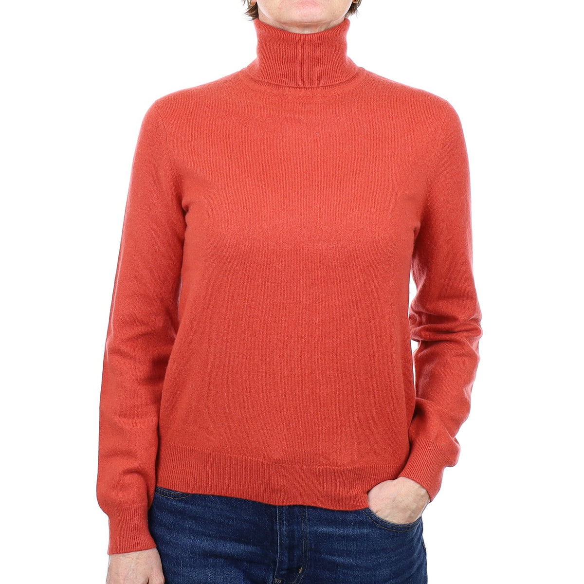 Burnt Orange Cashmere Polo Neck Jumper Small