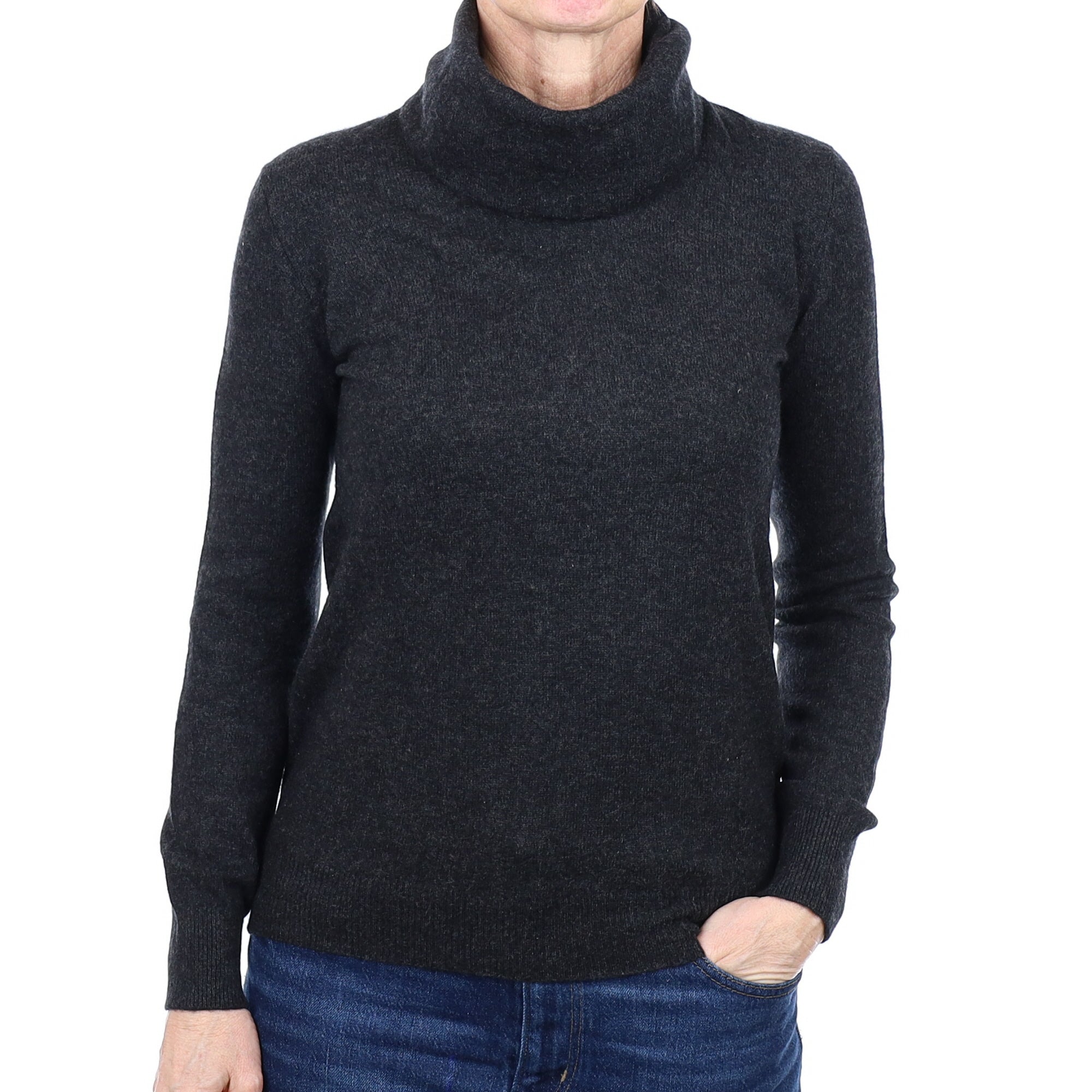 Graphite Grey Cashmere Polo Neck Jumper Small