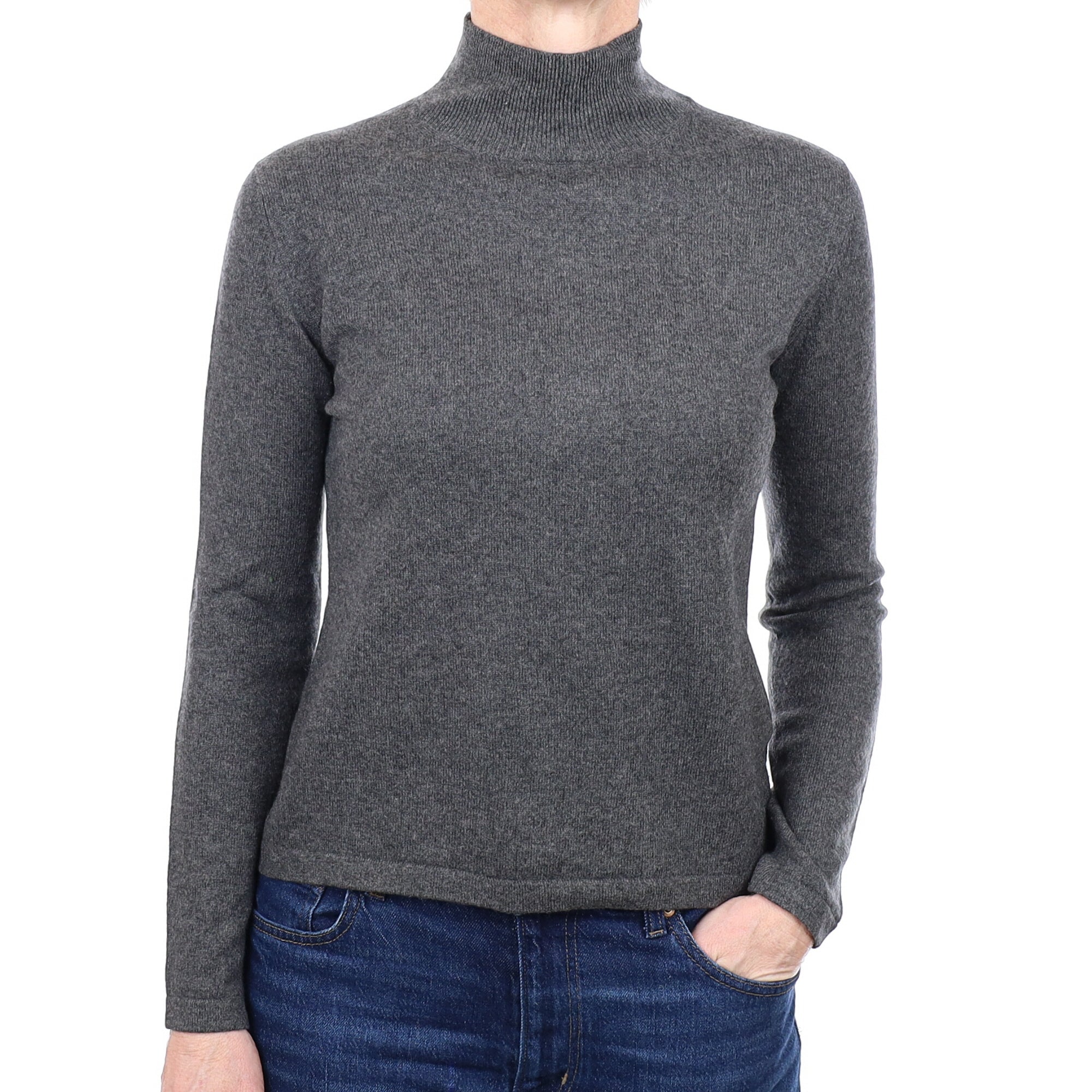 Charcoal Grey Cashmere Turtle Neck Jumper Small