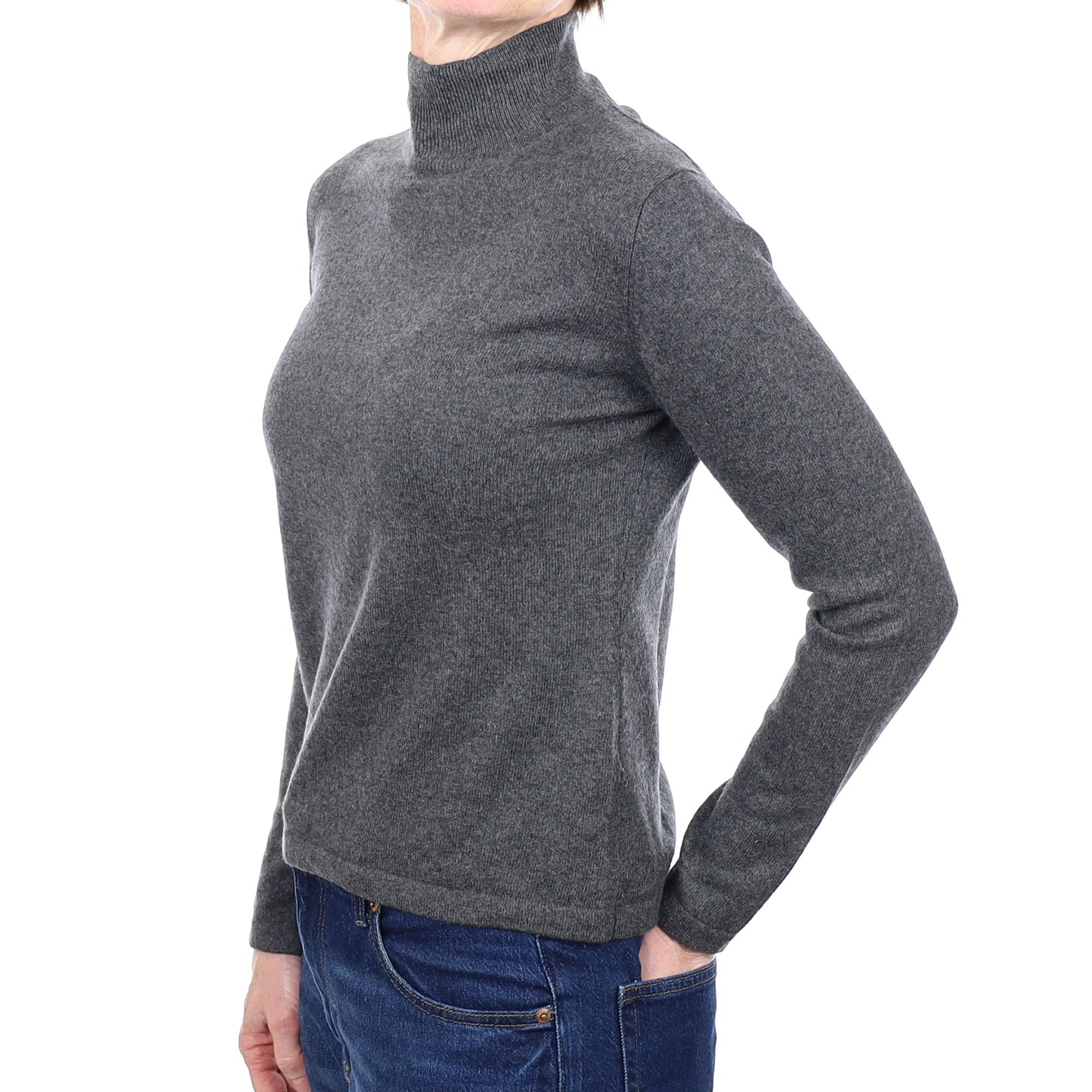 Charcoal Grey Cashmere Turtle Neck Jumper Small