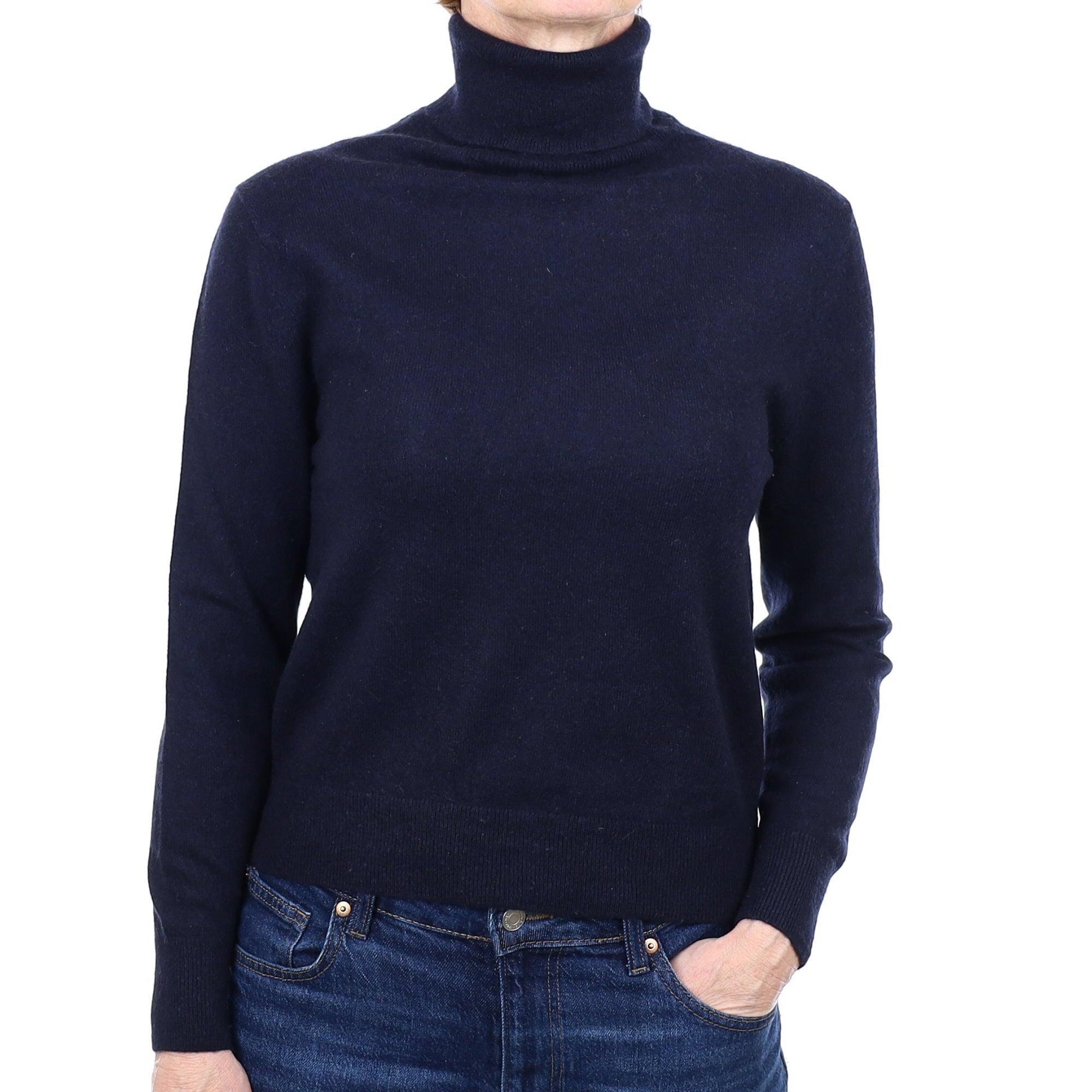 Navy Blue Cashmere Polo Neck Jumper Small