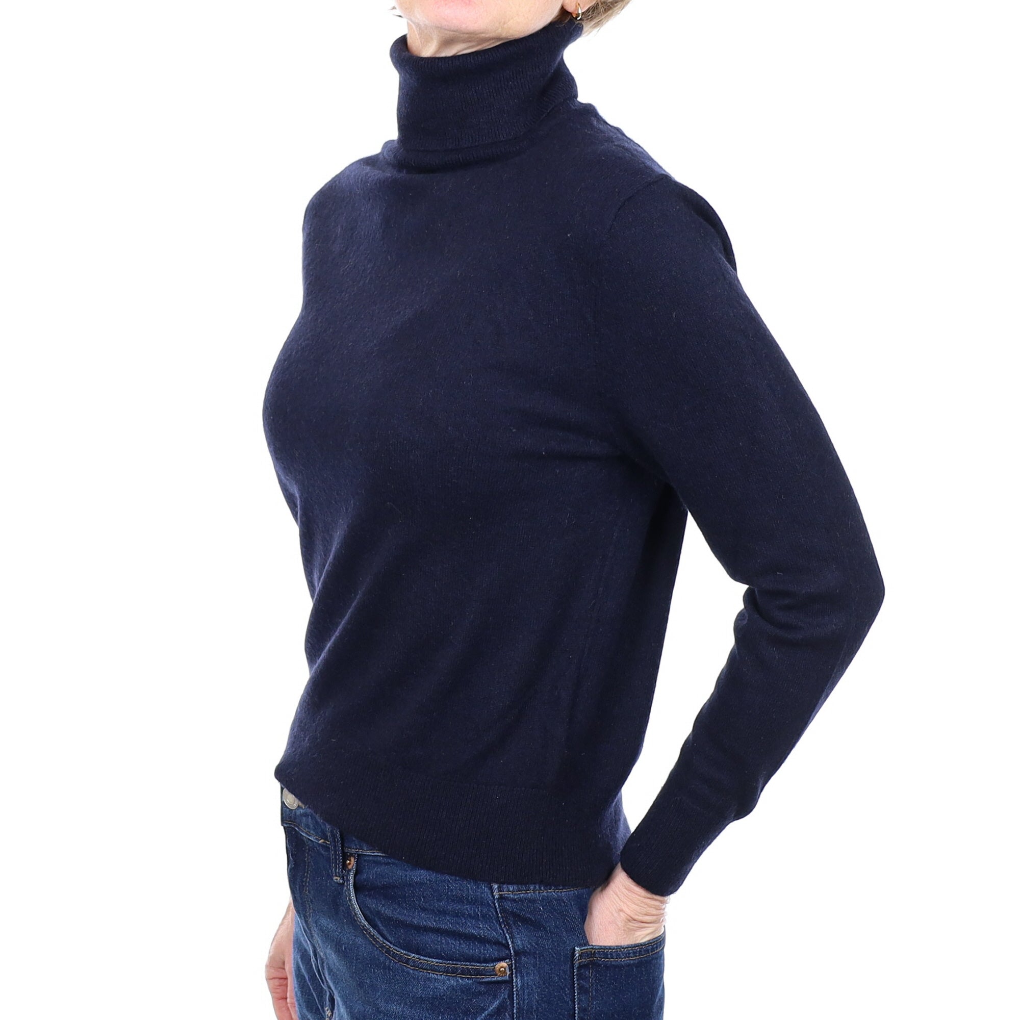 Navy Blue Cashmere Polo Neck Jumper Small