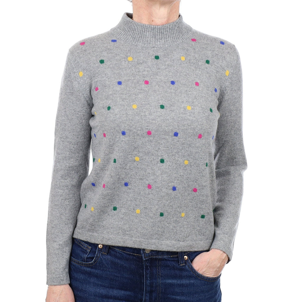 Ash Grey Spot Cashmere Turtle Neck Jumper Small