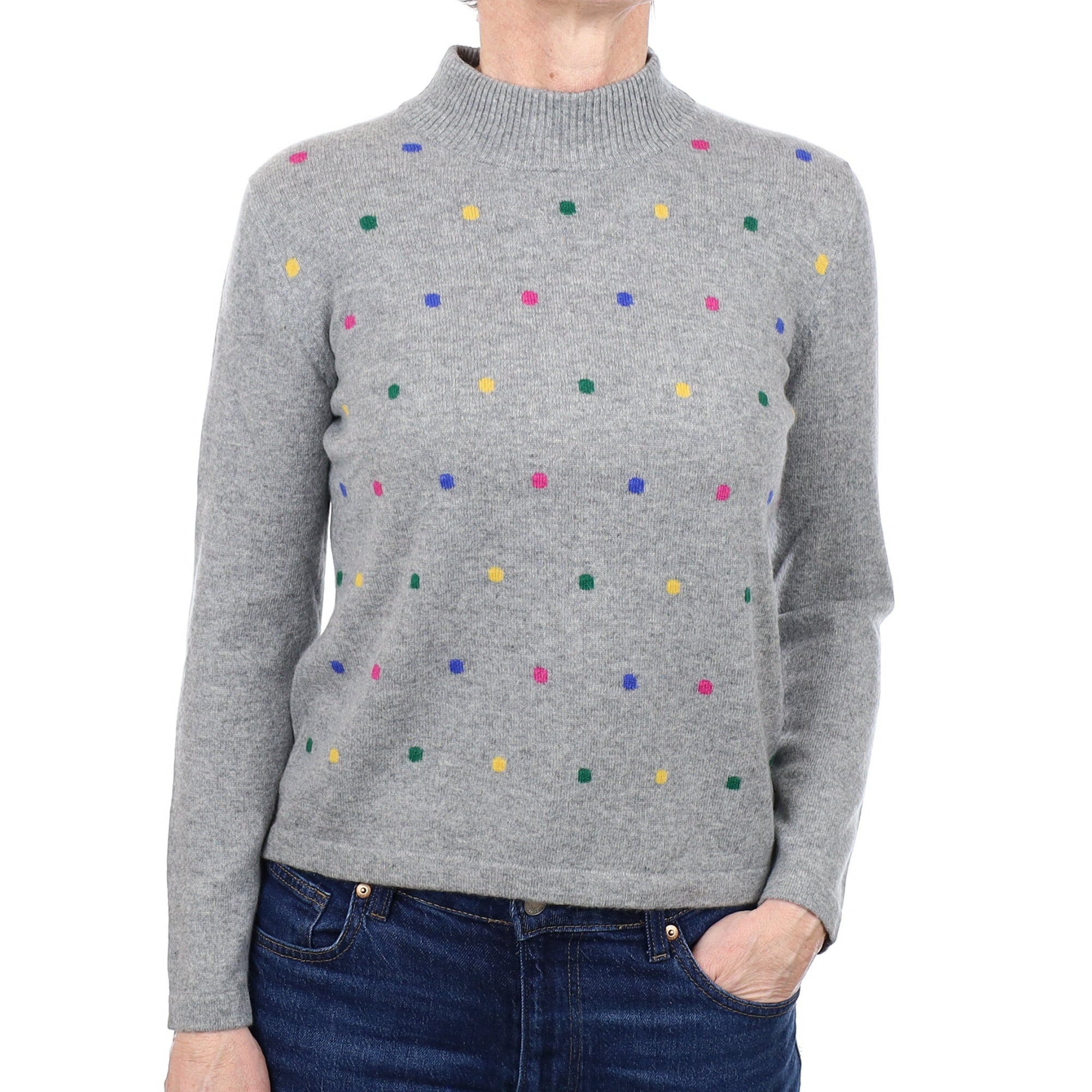 Ash Grey Spot Cashmere Turtle Neck Jumper Small