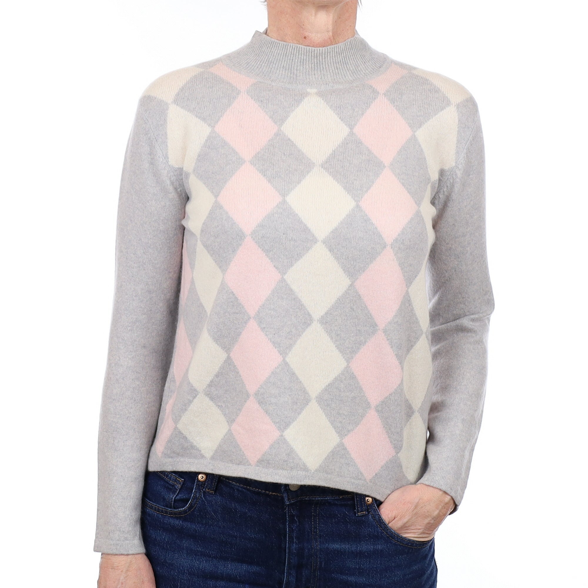 Frost Grey Diamond Cashmere Turtle Neck Jumper Small
