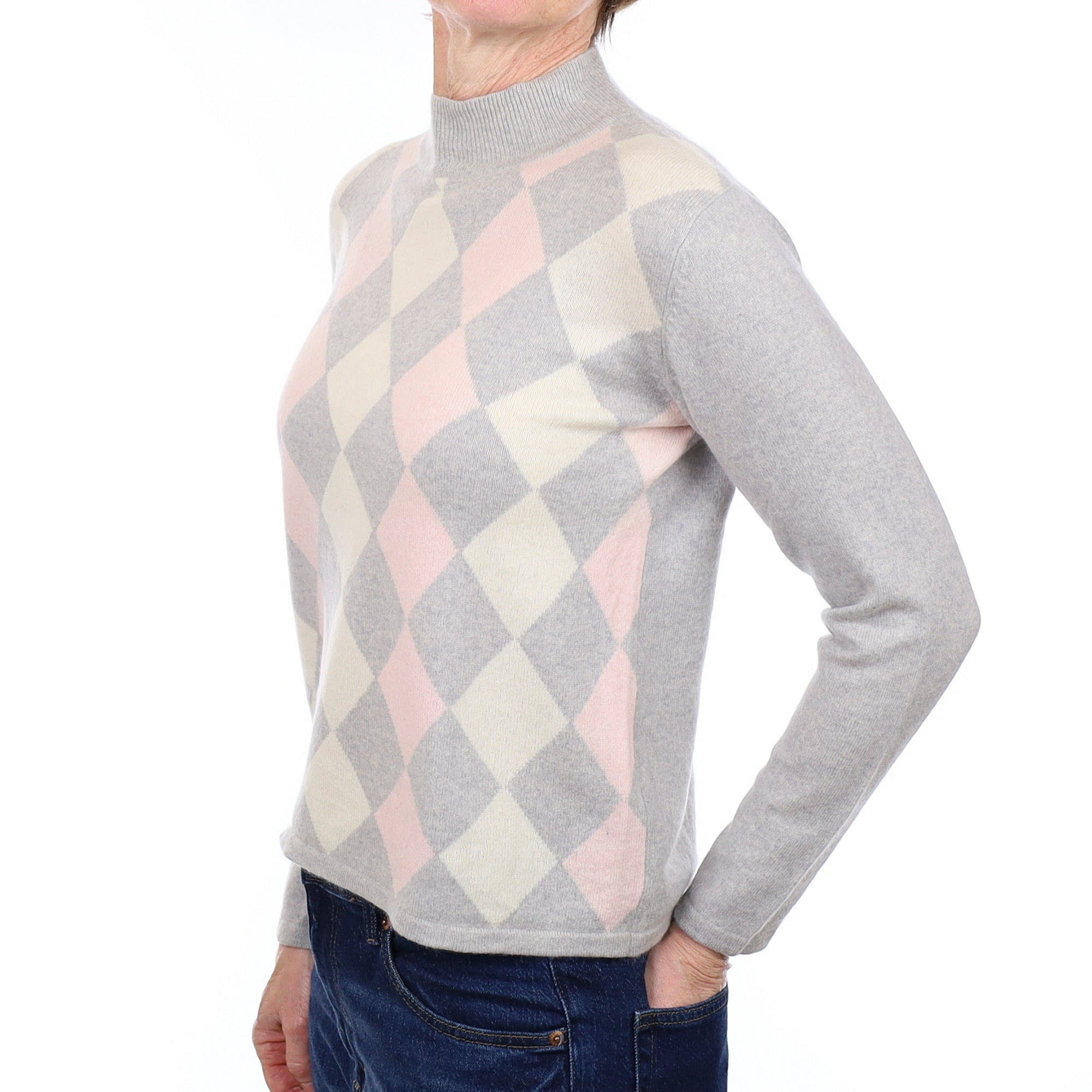 Frost Grey Diamond Cashmere Turtle Neck Jumper Small