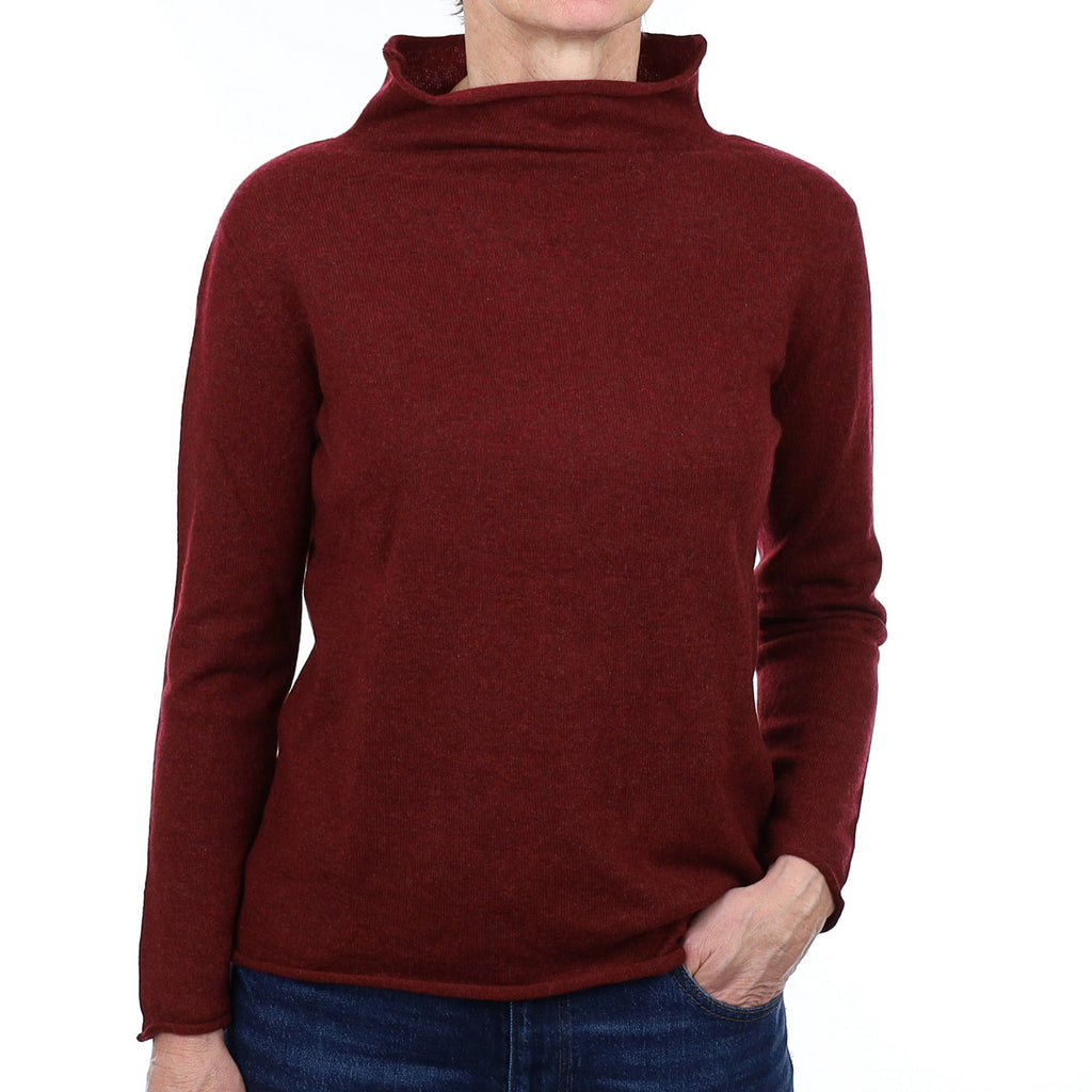 Wine Red Cashmere Funnel Neck Jumper Small