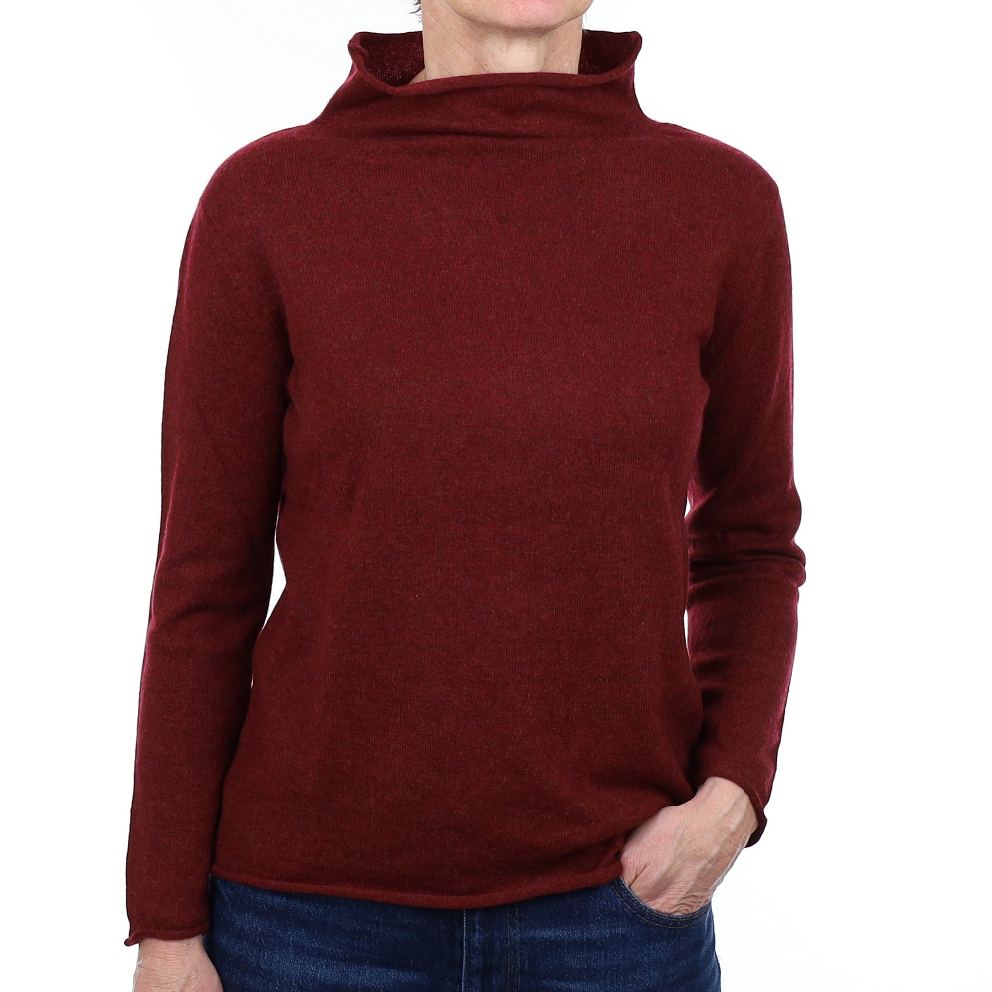 Wine Red Cashmere Funnel Neck Jumper Small