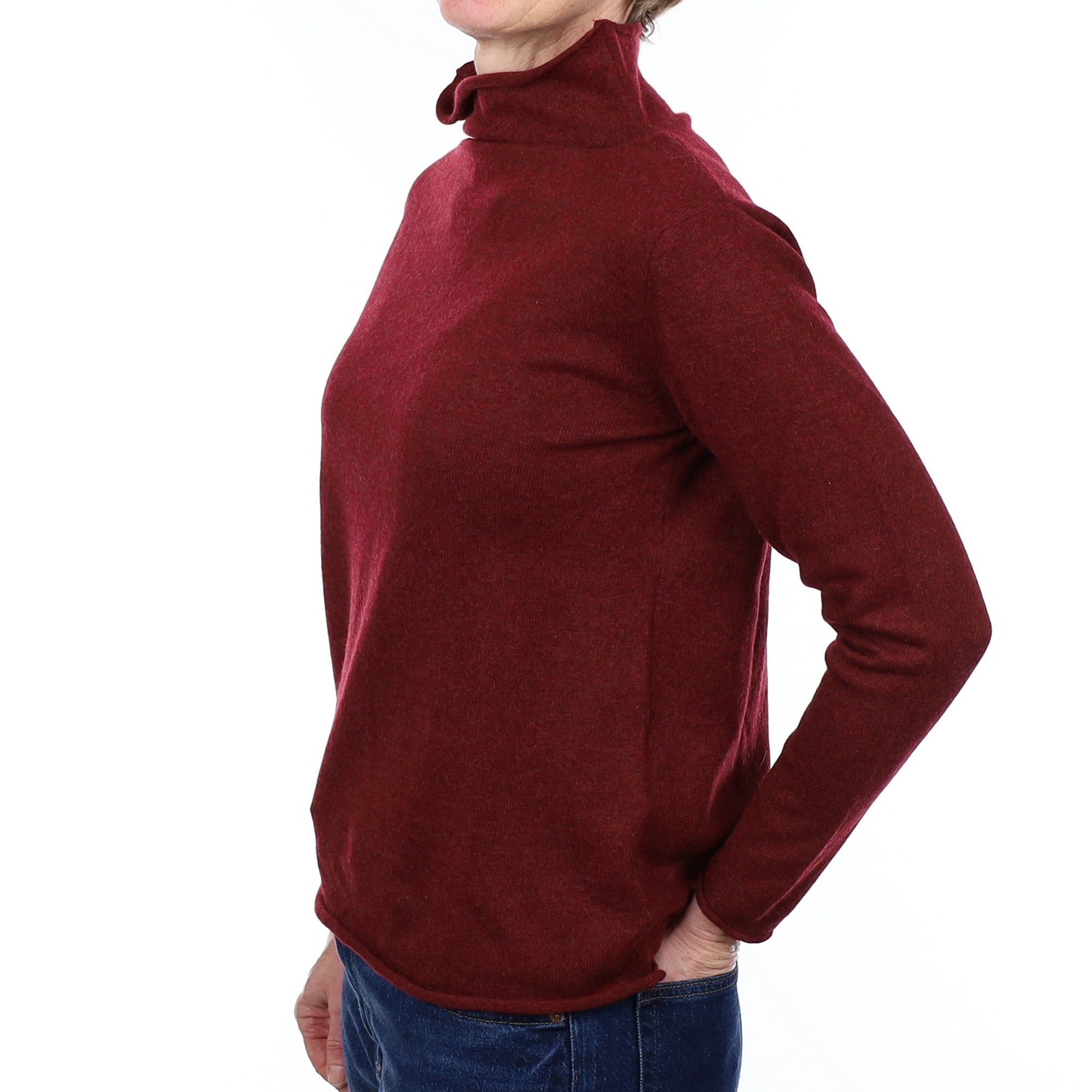 Wine Red Cashmere Funnel Neck Jumper Small