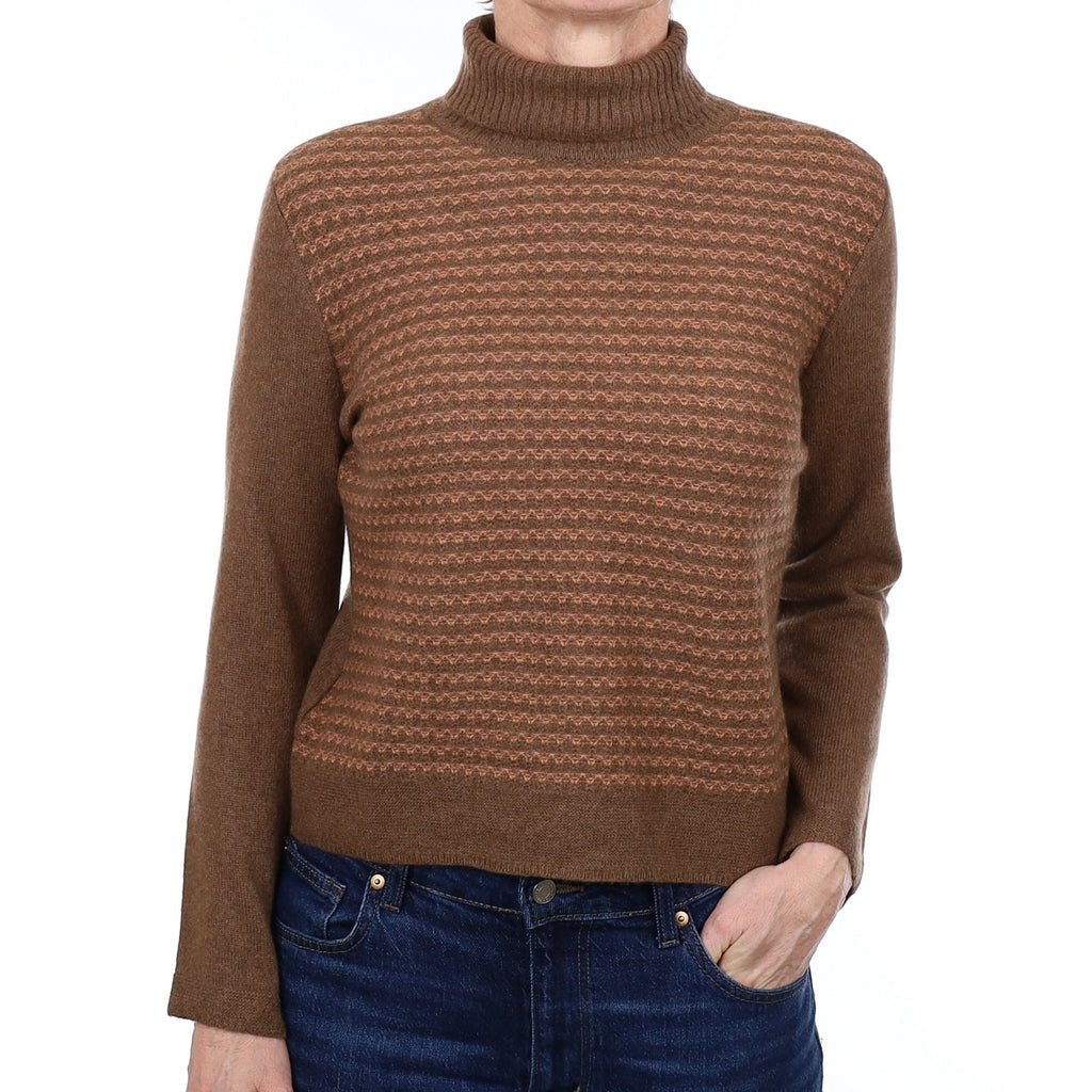 Donkey Brown Pattern Cashmere Polo Neck Jumper Small