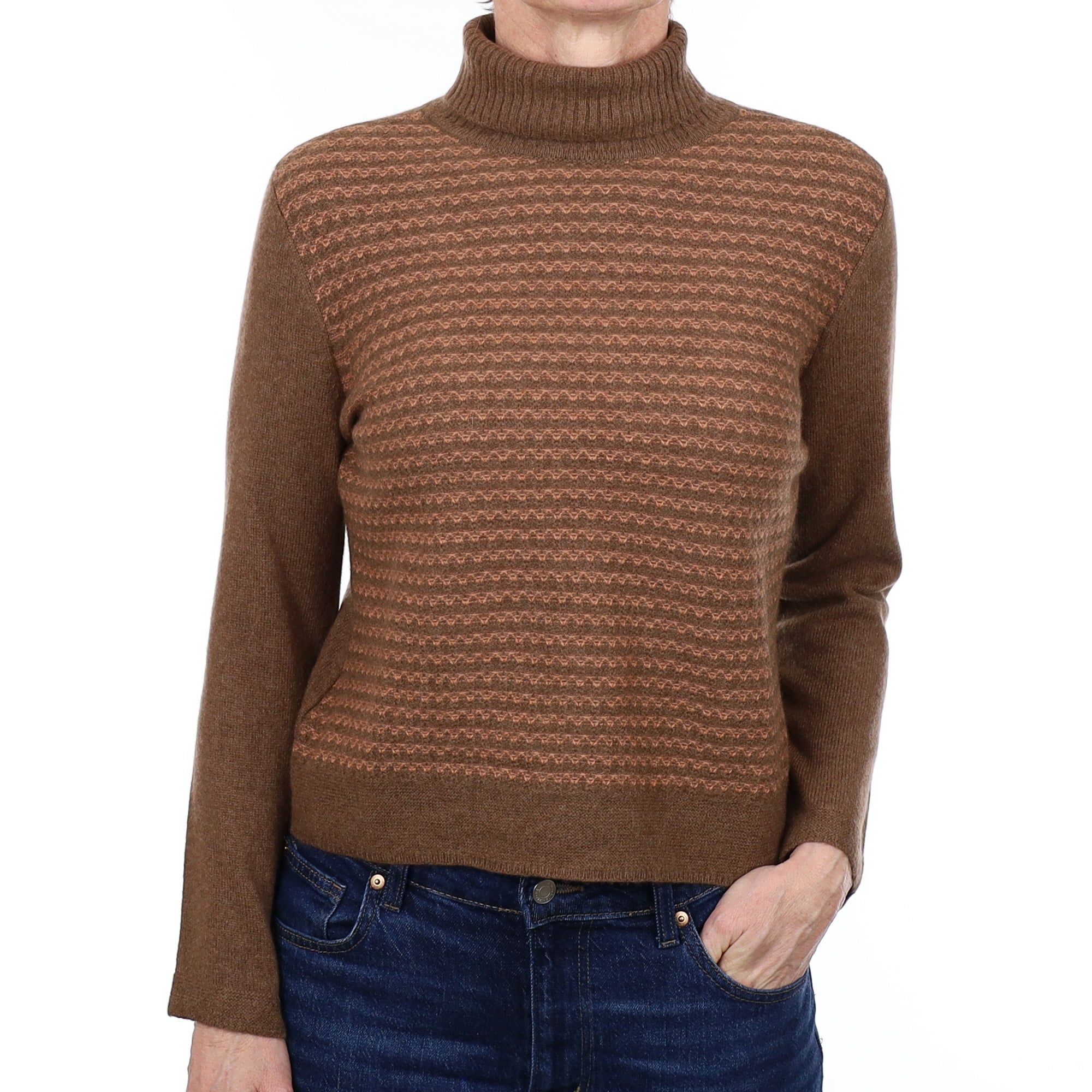 Donkey Brown Pattern Cashmere Polo Neck Jumper Small