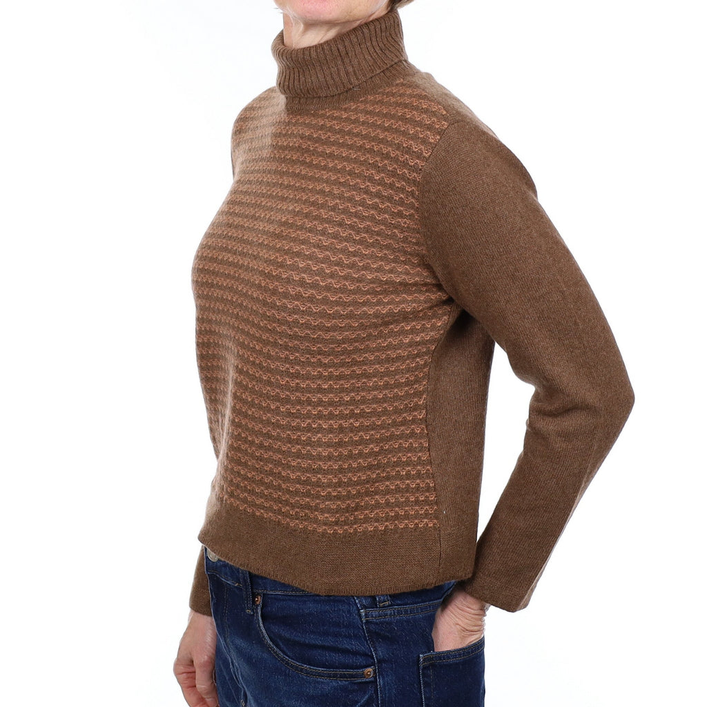 Donkey Brown Pattern Cashmere Polo Neck Jumper Small