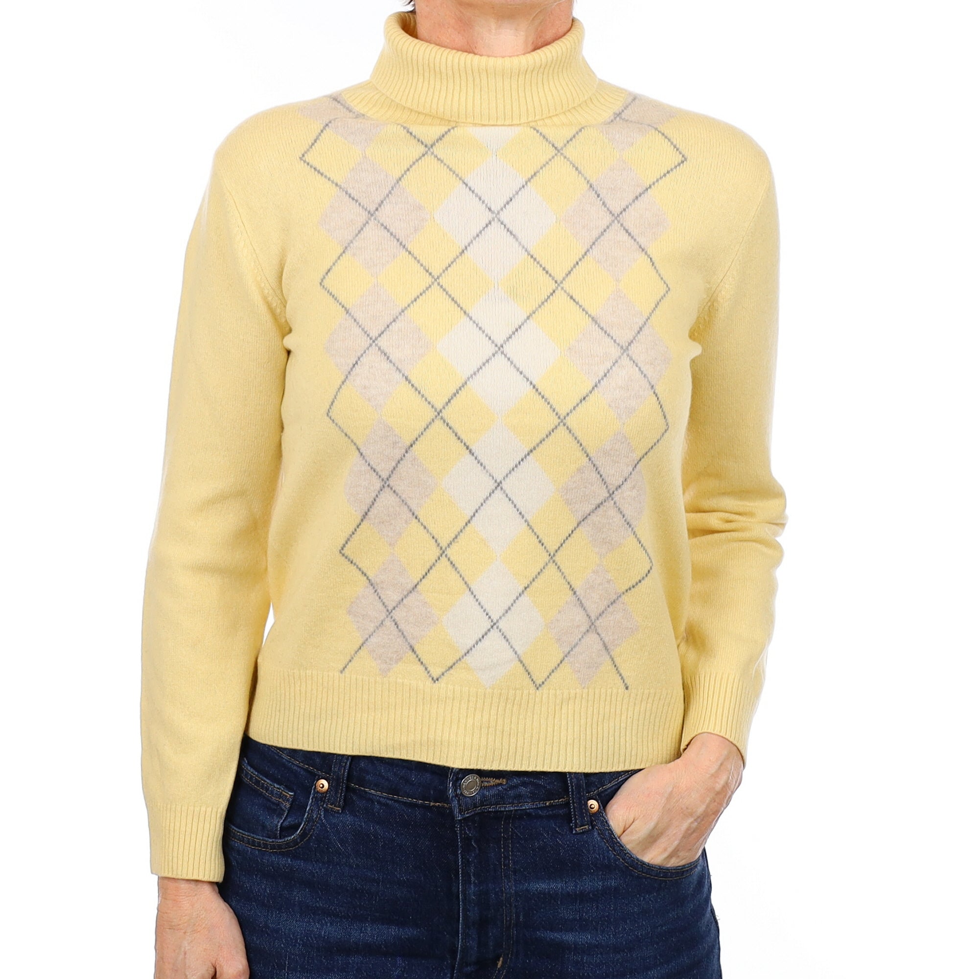 Yellow diamond Cashmere Polo Neck Jumper Small