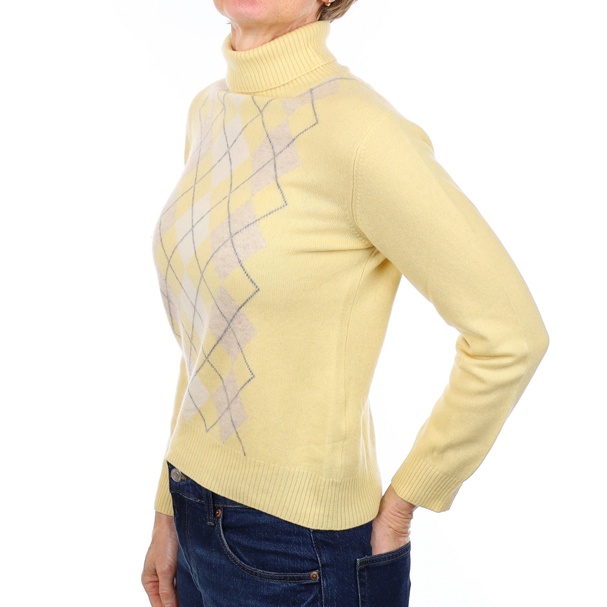Yellow diamond Cashmere Polo Neck Jumper Small