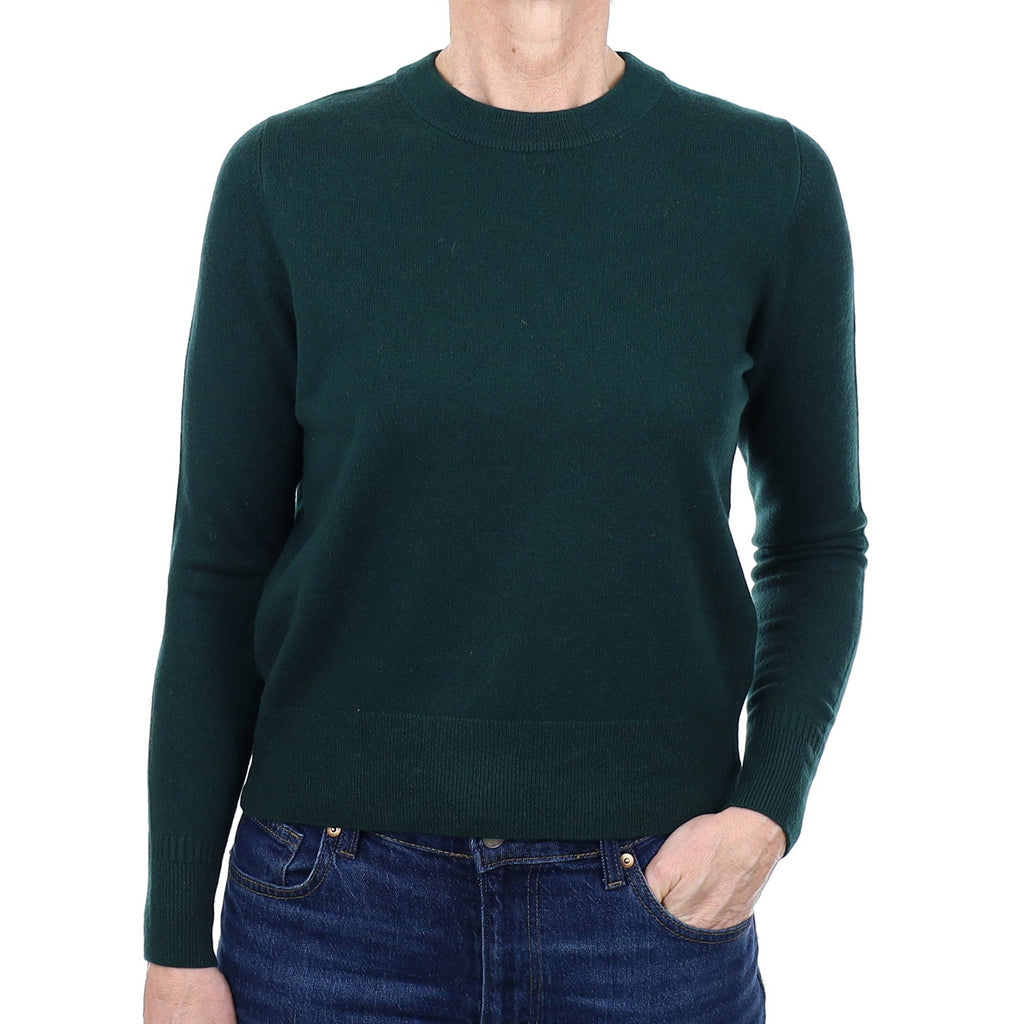 Bottle Green Cashmere Crew Neck Jumper Small