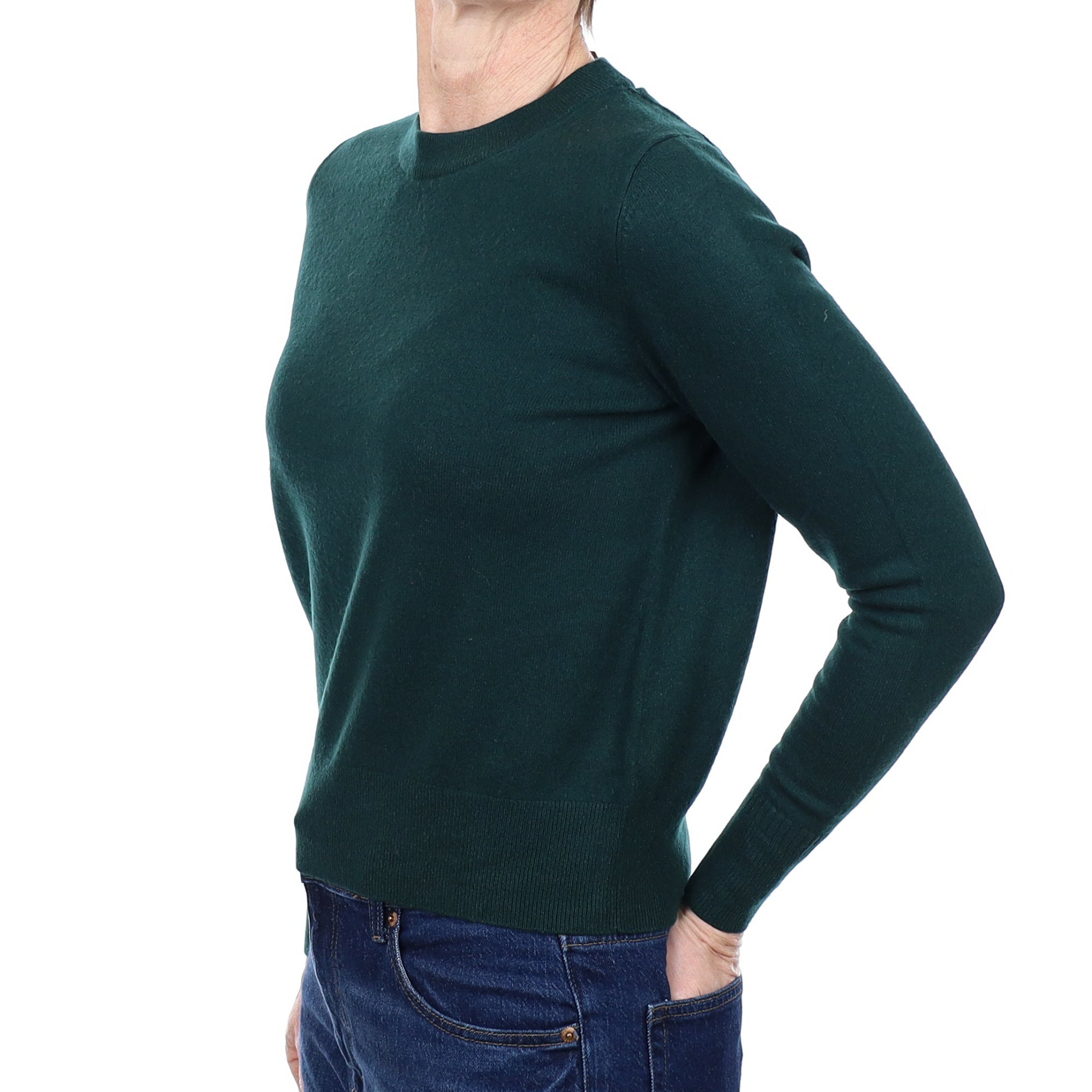 Bottle Green Cashmere Crew Neck Jumper Small