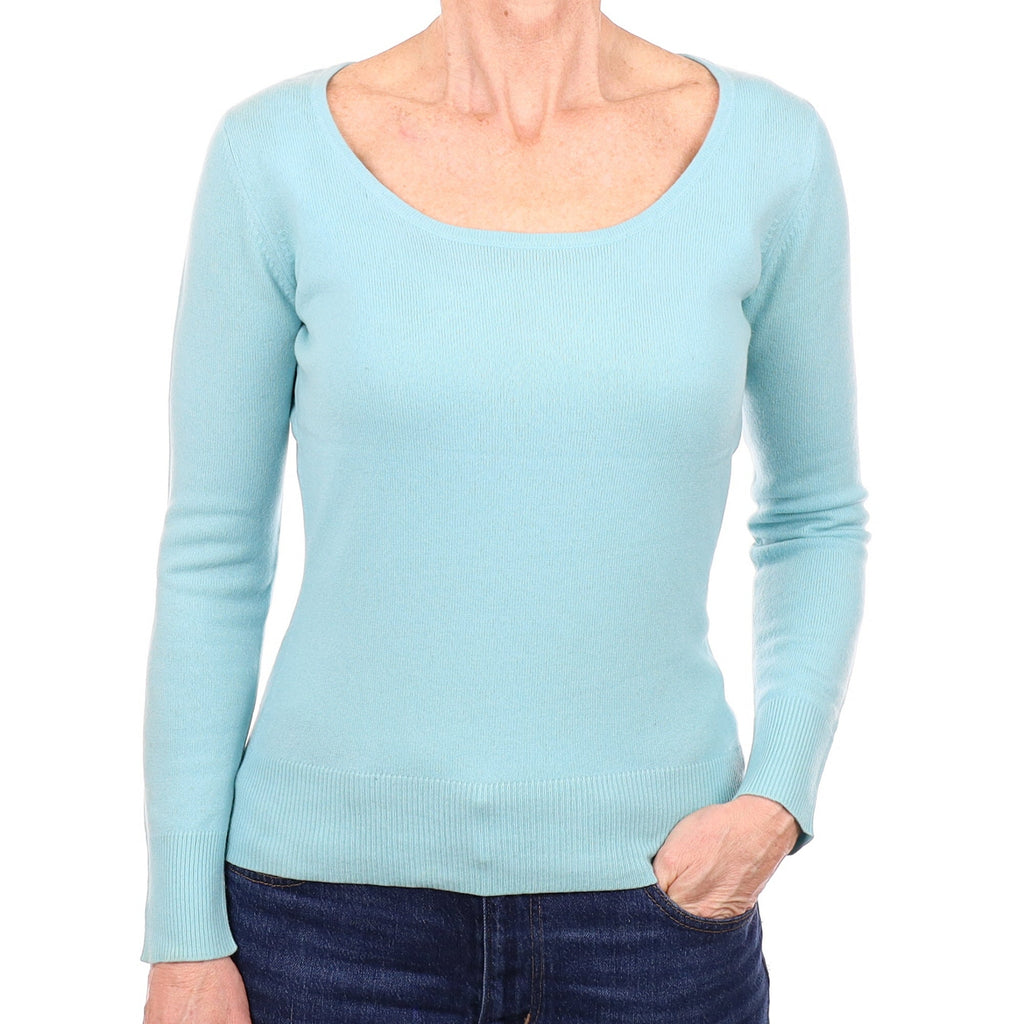 N.Peal Aqua Blue Cashmere Scoop Neck Jumper Small