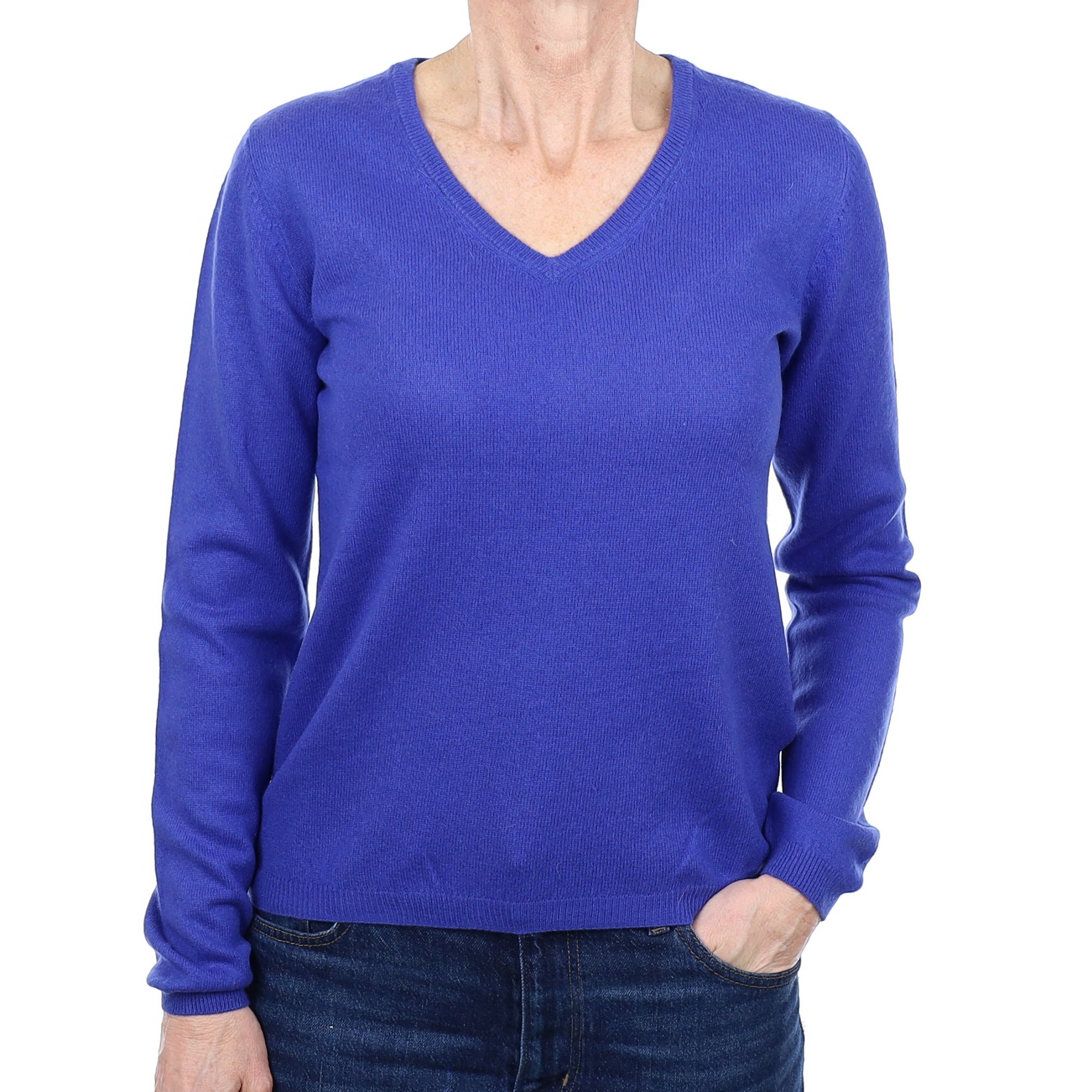 Cobalt Blue Cashmere V Neck Jumper Small