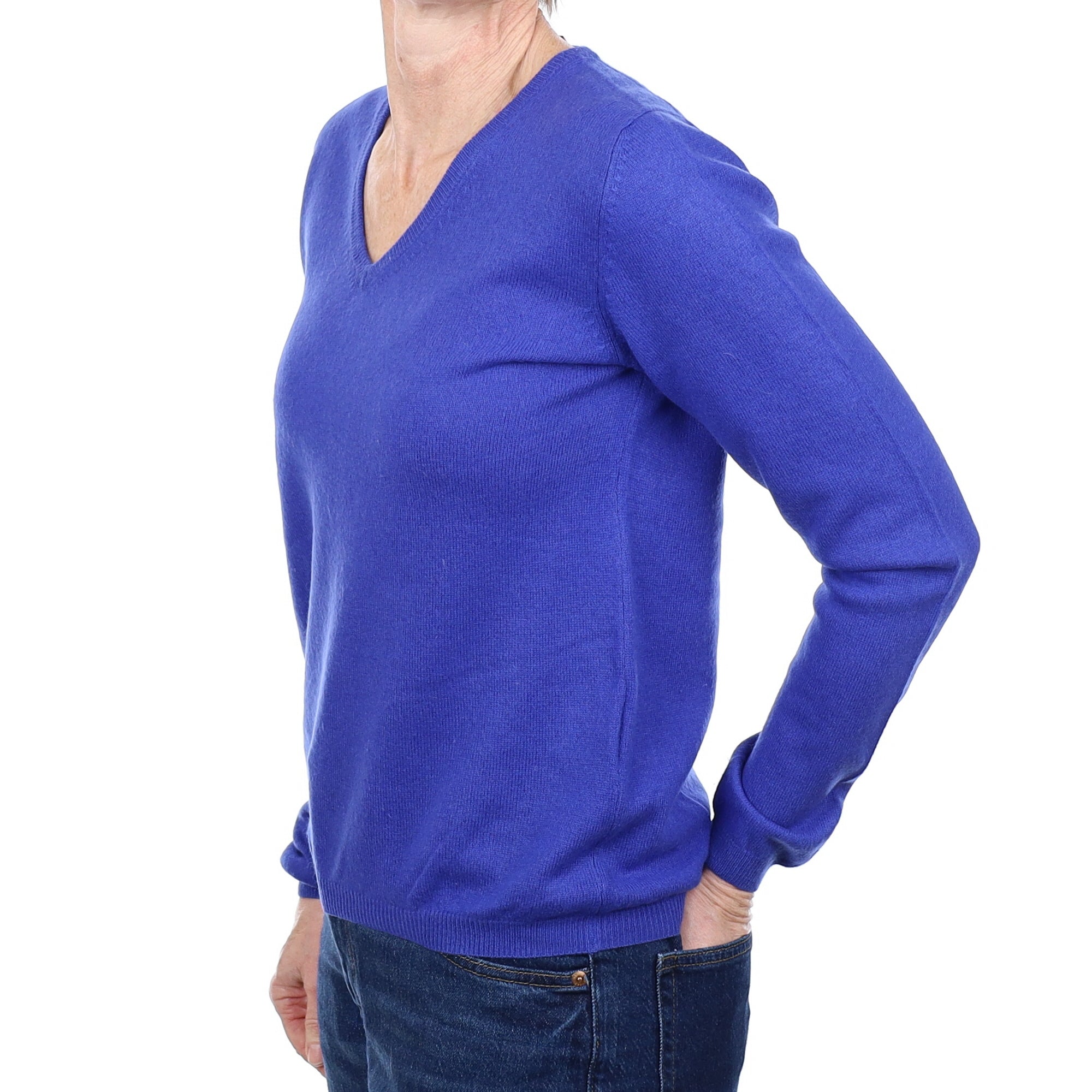 Cobalt Blue Cashmere V Neck Jumper Small