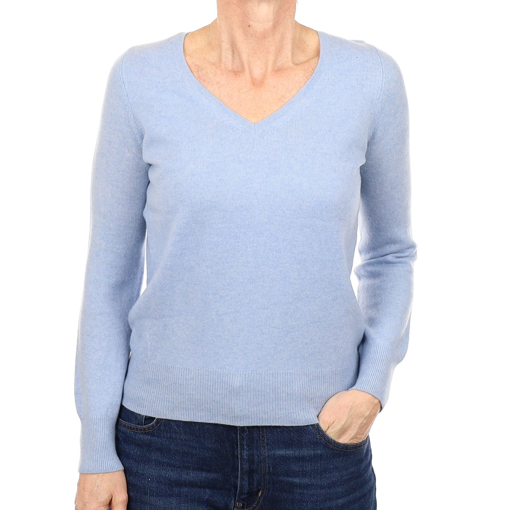 Sky Blue Cashmere V Neck Jumper Small