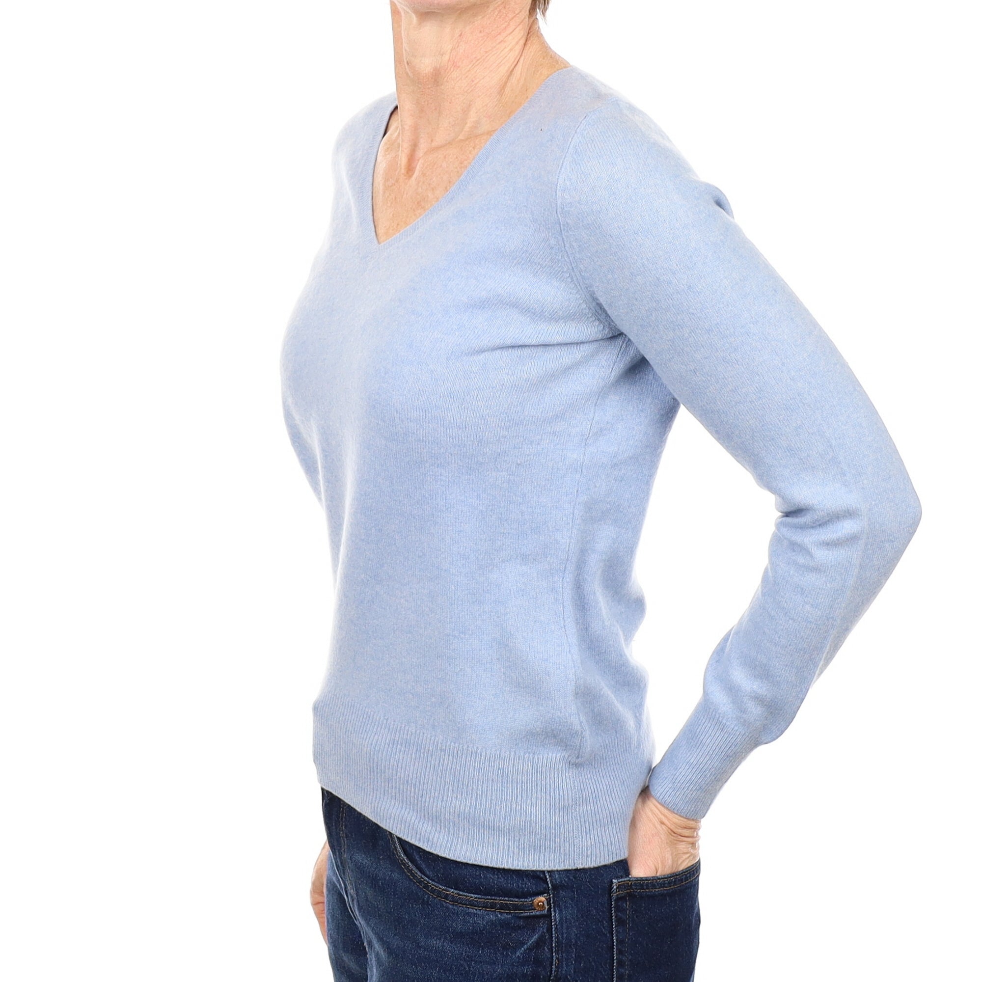 Sky Blue Cashmere V Neck Jumper Small